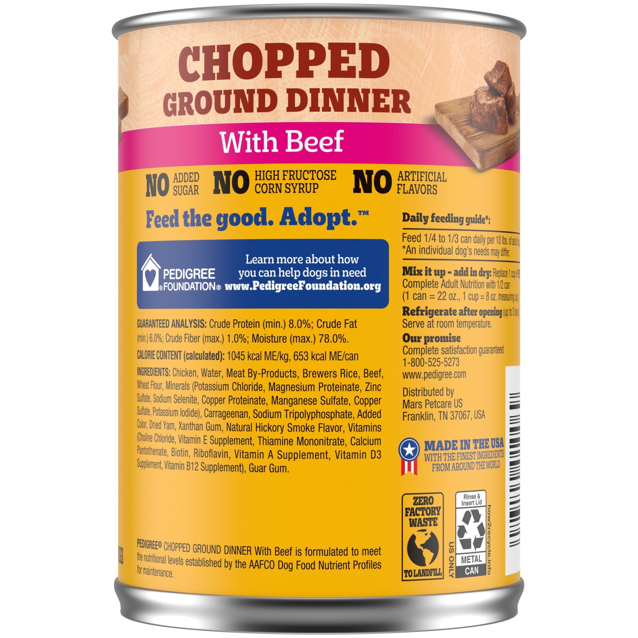 Pedigree Chopped Ground Dinner Soft Wet Dog Food With Beef - Canned Dog Food, 22 oz. Cans, 12 Count - 3-Pack
