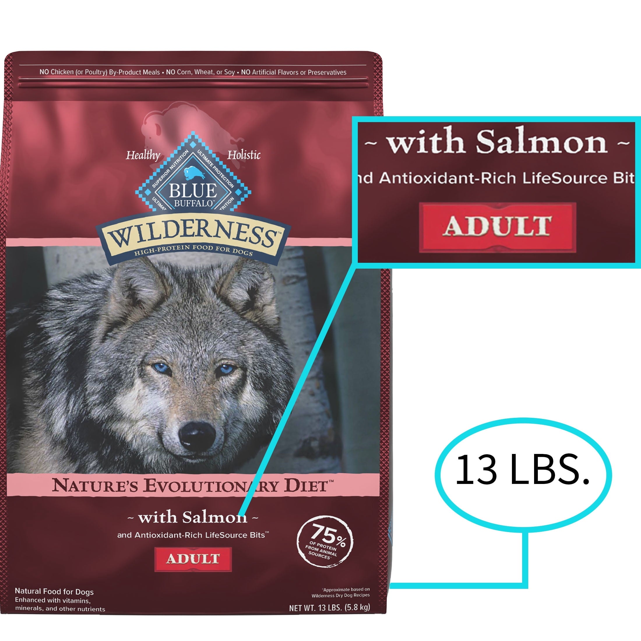 Blue Buffalo Wilderness Natural High-Protein Adult Dog Dry Food - Salmon Recipe, 13-lb.