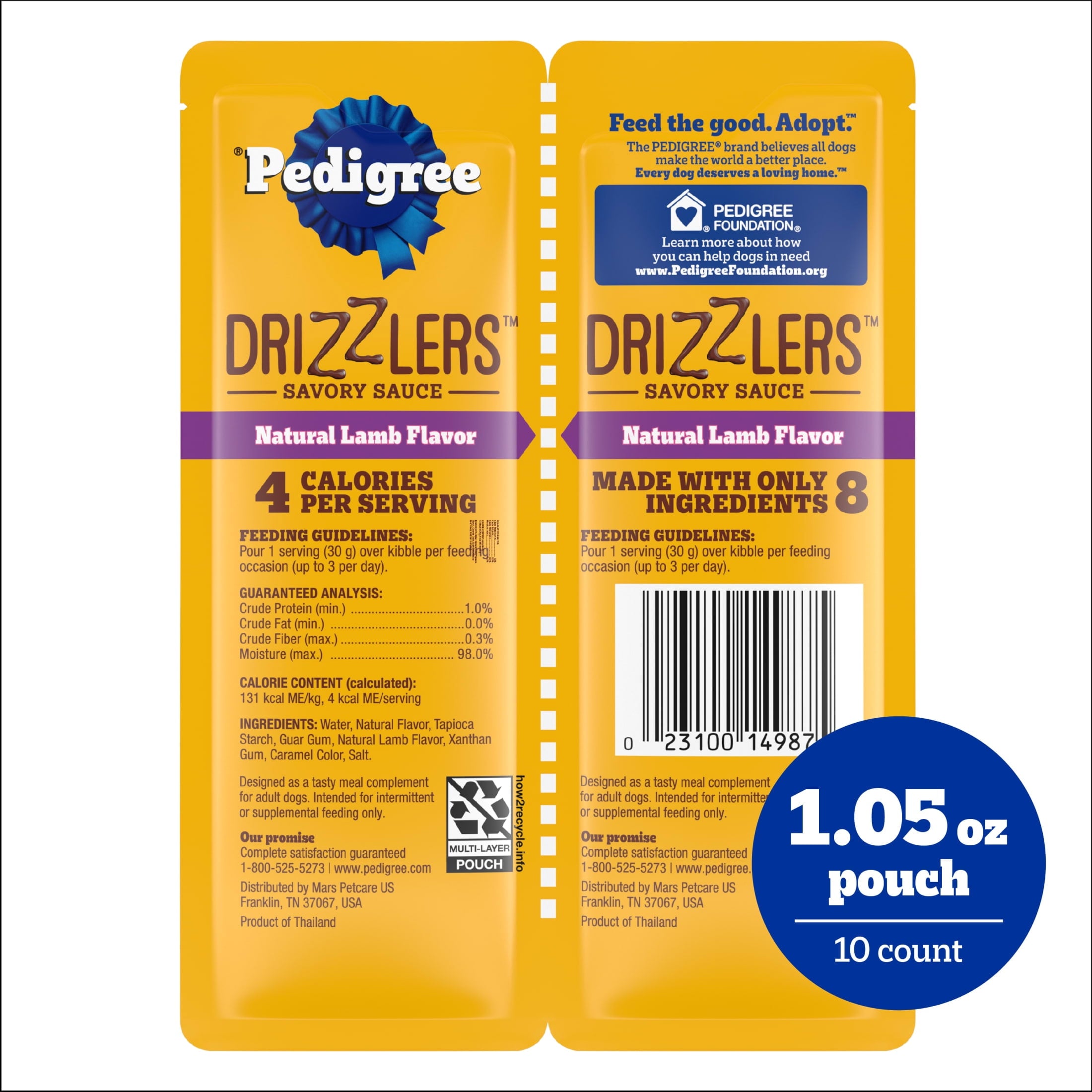 Pedigree Drizzlers Natural Lamb Flavor Savory Sauce Wet Dog - 2.1 oz Twin Pouch