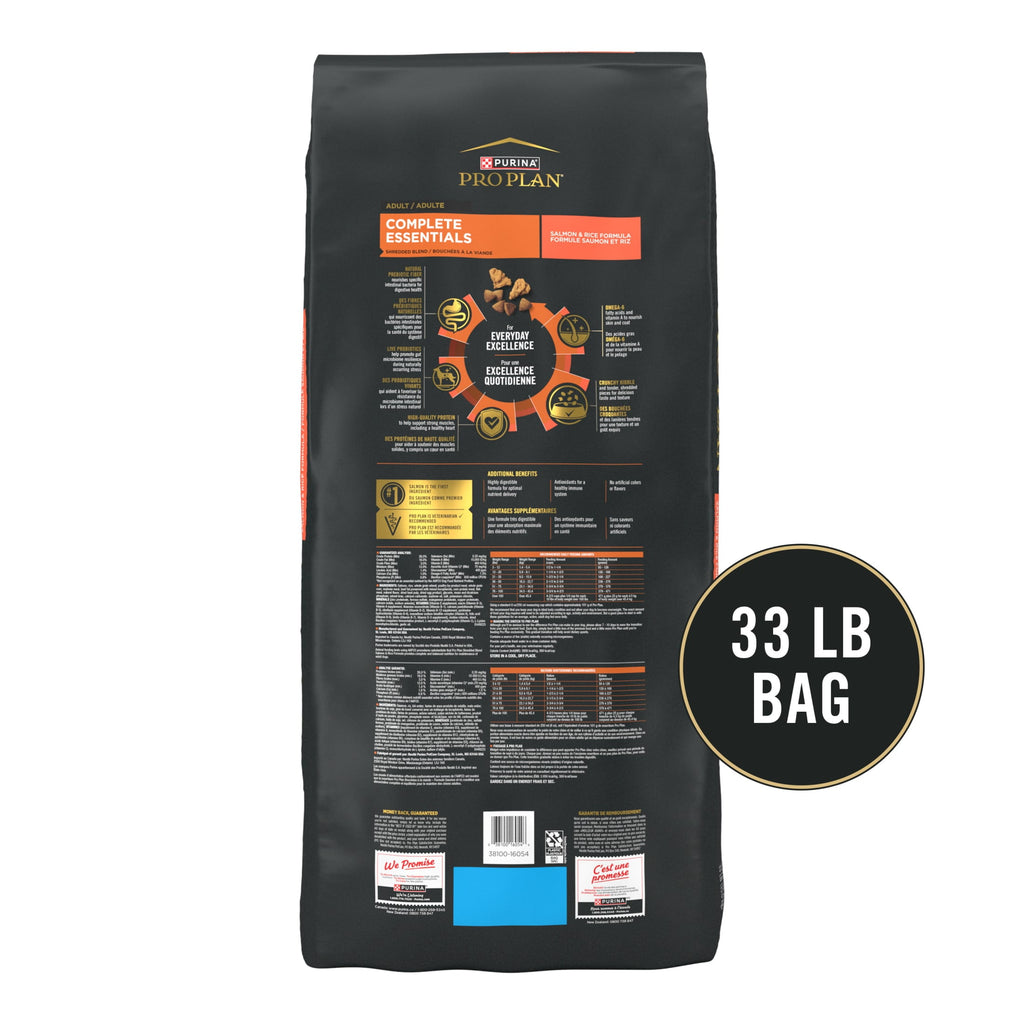 Purina Pro Plan Complete Essentials Shredded Blend Salmon and Rice Dry Dog Food Formula with Probiotics for Dogs - 33 lb Bag
