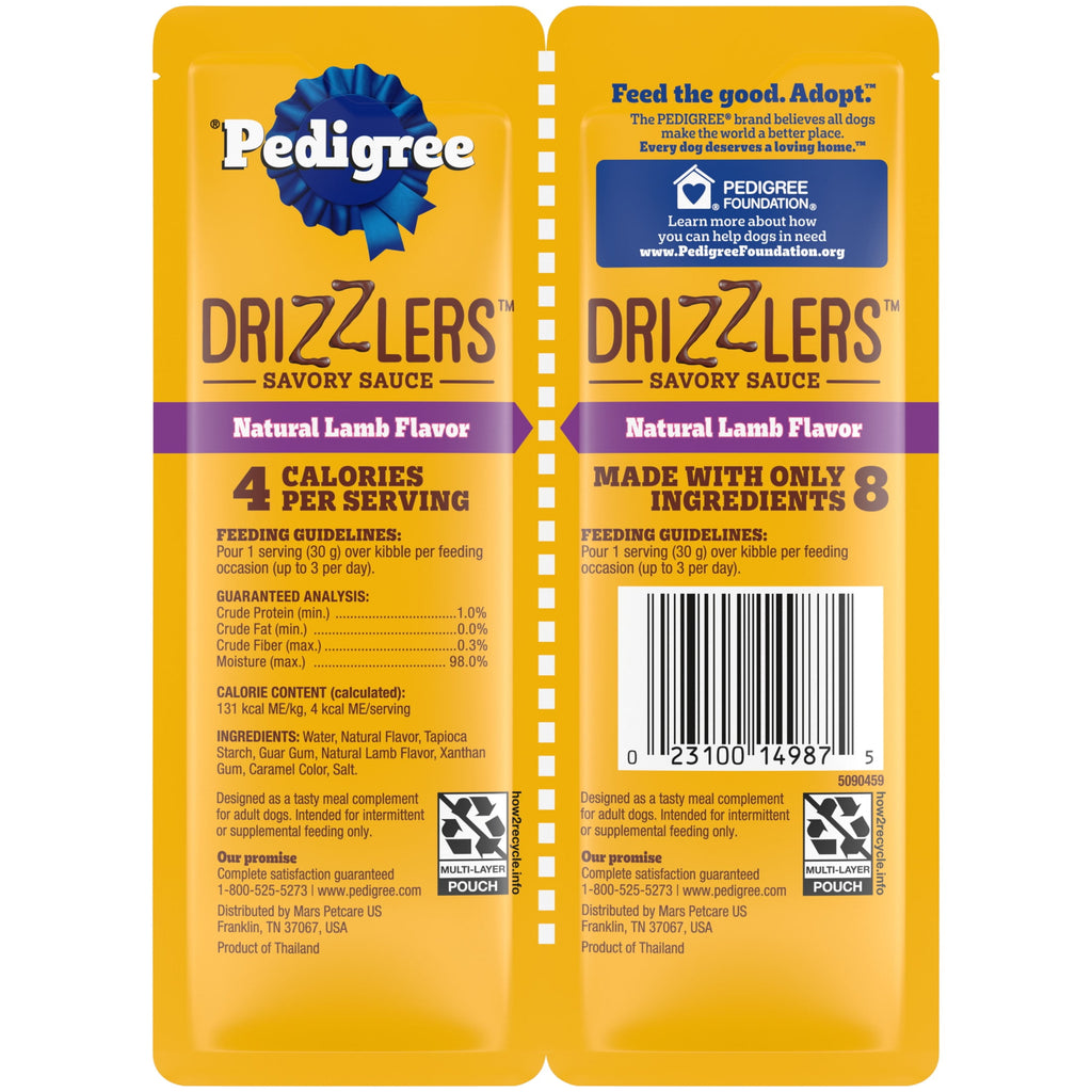 Pedigree Drizzlers Natural Lamb Flavor Savory Sauce Wet Dog - 2.1 oz Twin Pouch