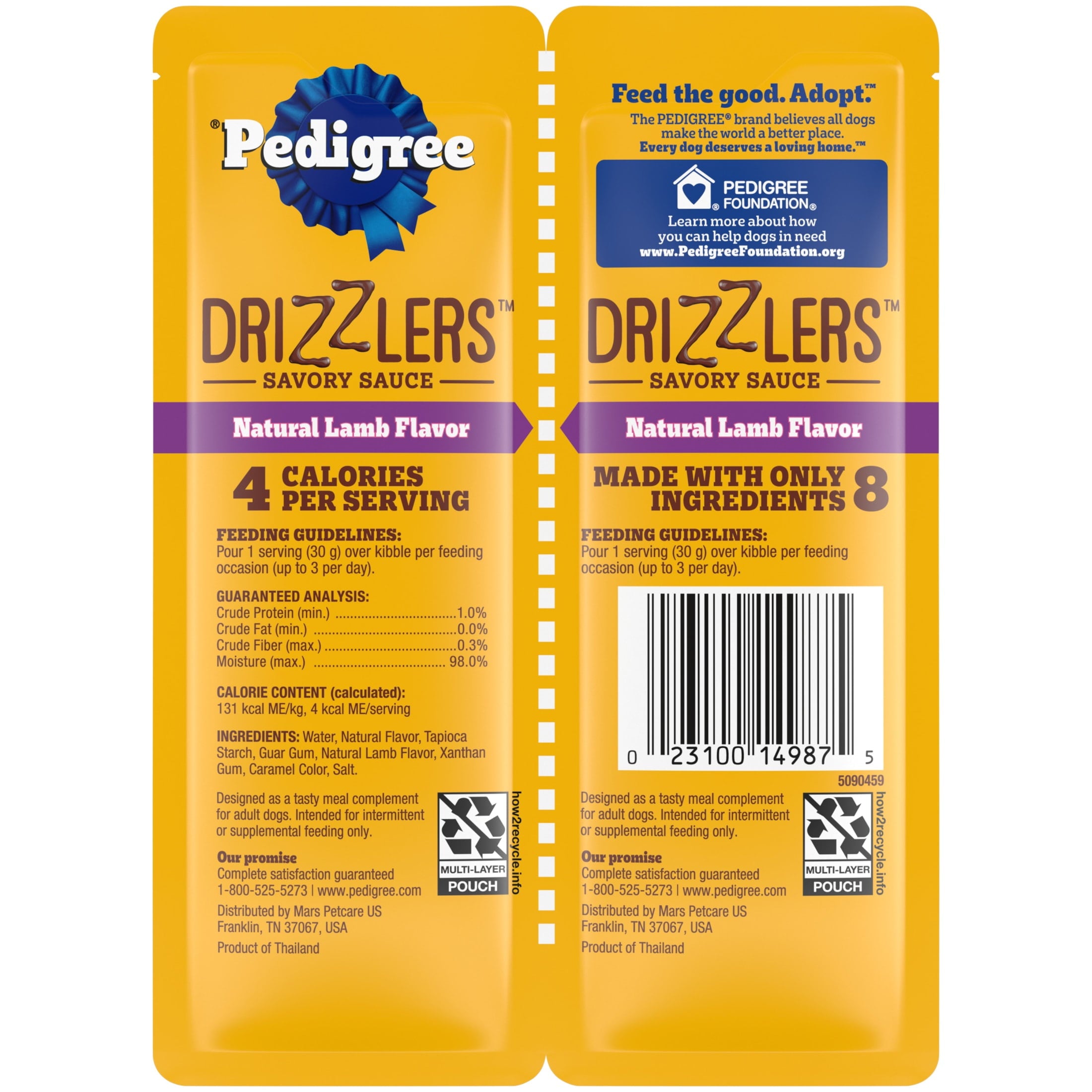 Pedigree Drizzlers Natural Lamb Flavor Savory Sauce Wet Dog - 2.1 oz Twin Pouch