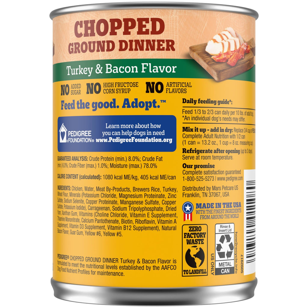 Pedigree Chopped Ground Dinner Turkey & Bacon Flavor Adult Soft Wet Dog Food - (12) 13.2 Oz Cans
