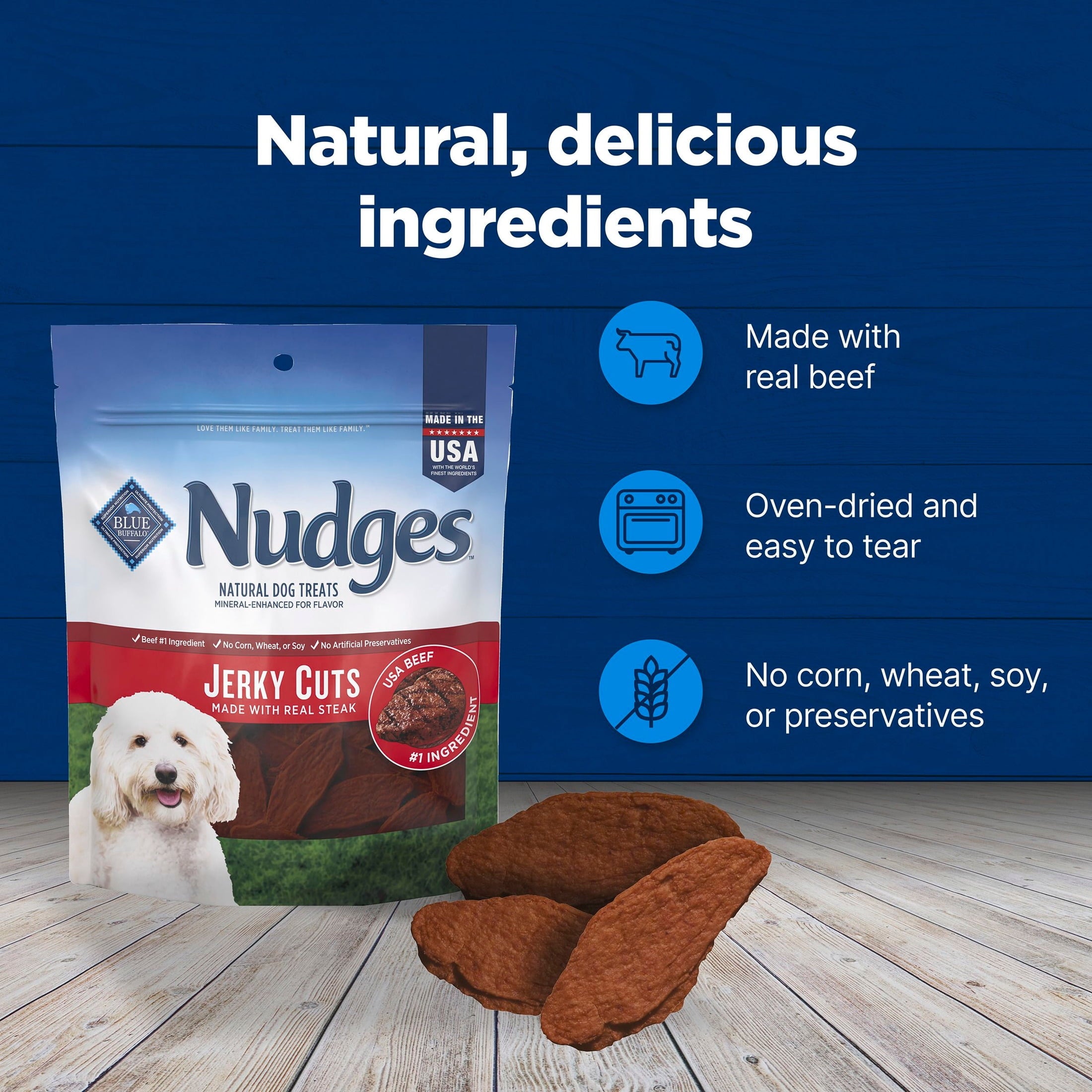 Blue Buffalo Nudges Jerky Cuts - Natural Dog Treats, Steak Jerky, 28oz Bag