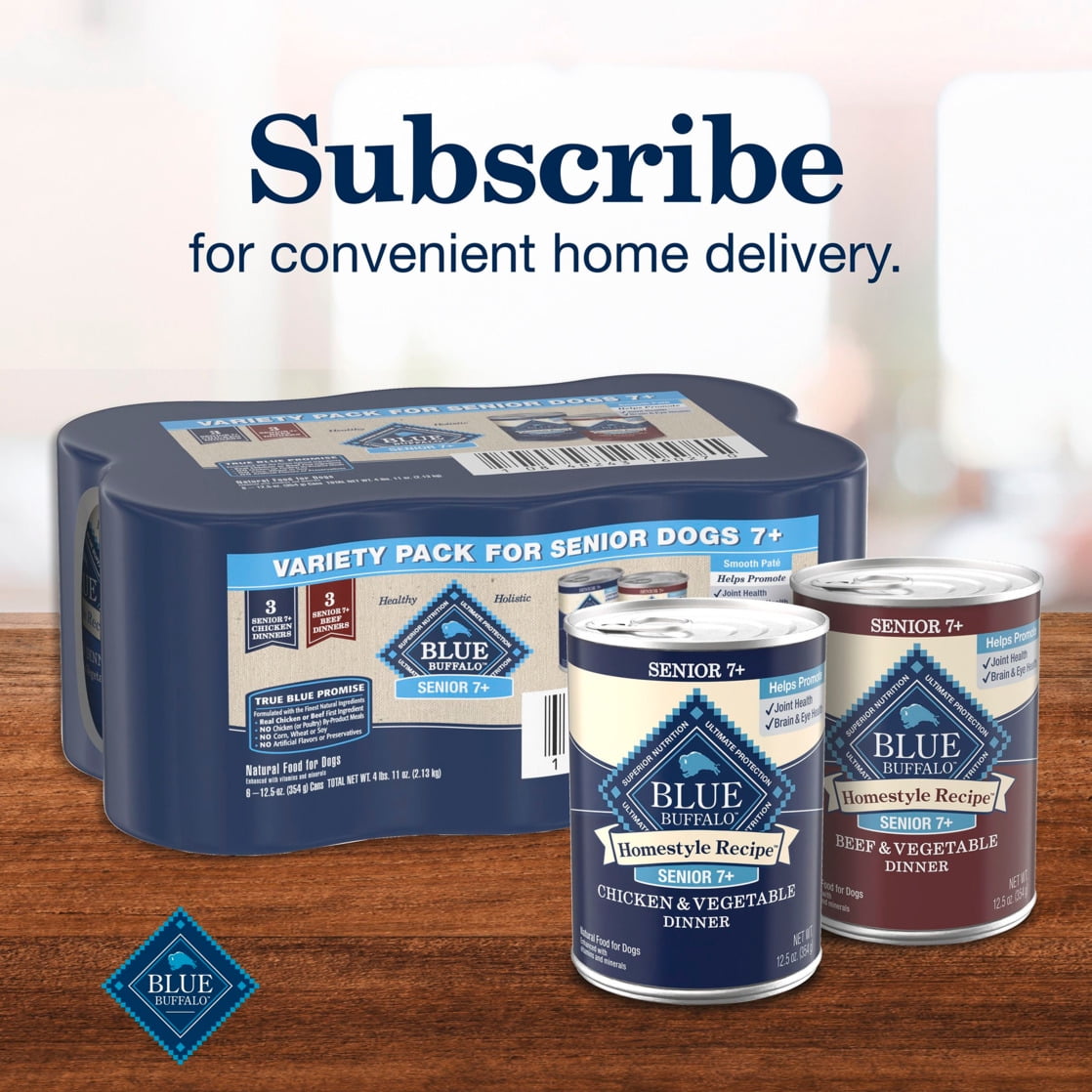 Blue Buffalo Homestyle Senior Beef and Chicken Wet Dog Food Variety 6 Pack - 12.5 oz Cans