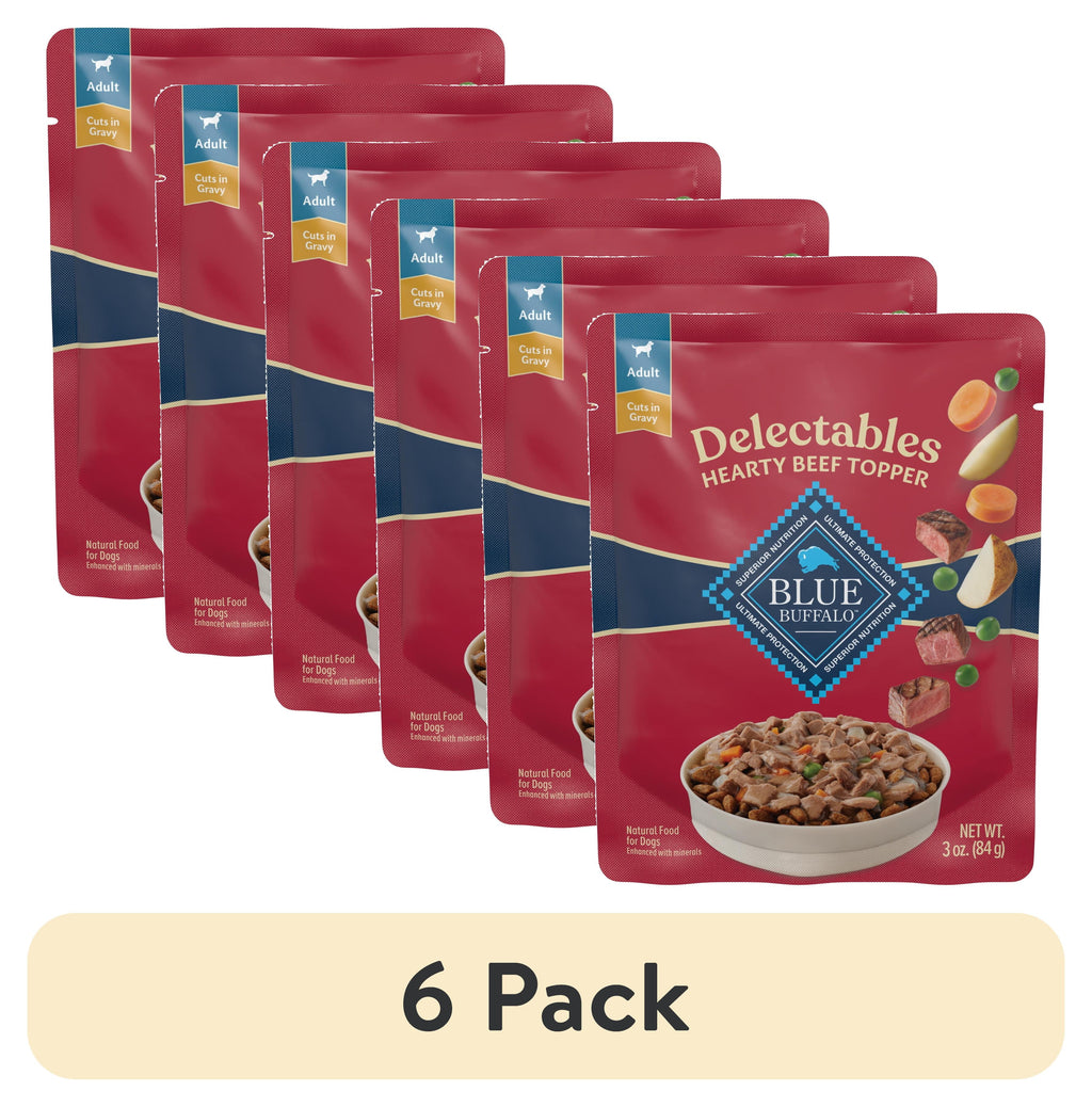 Blue Buffalo Delectables Natural Wet Dog Food Toppers - Hearty Beef, 3-oz Pouch - 6-Pack