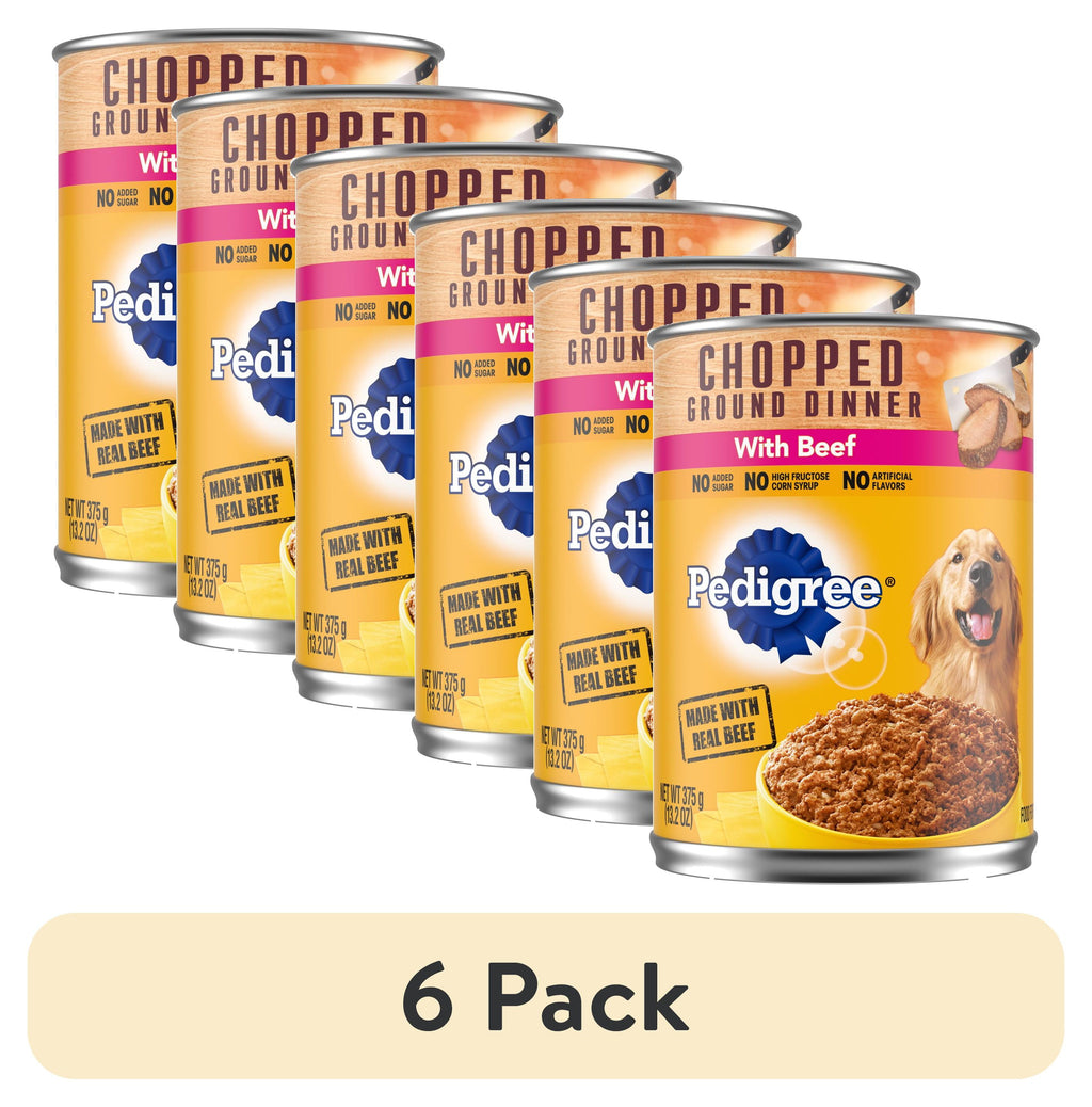 Pedigree Chopped Ground Dinner Wet Dog Food With Beef - Canned Dog Food, 13.2 oz. Cans, 12 Count - 6-Pack