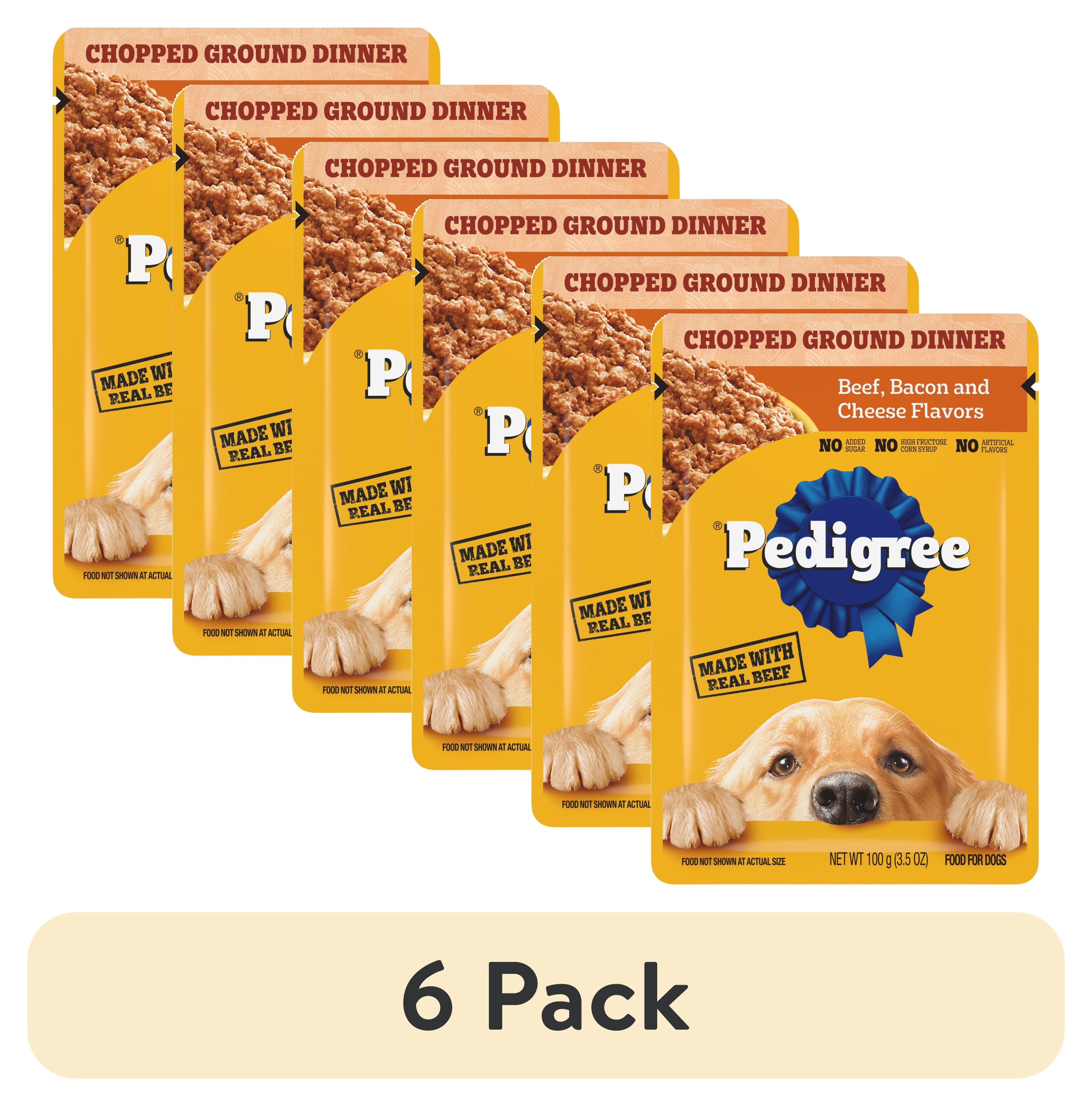 Pedigree Chopped Ground Dinner Beef - Bacon & Cheese Flavors Adult Soft Wet Dog Food, 3.5 Oz Pouches - 6-Pack