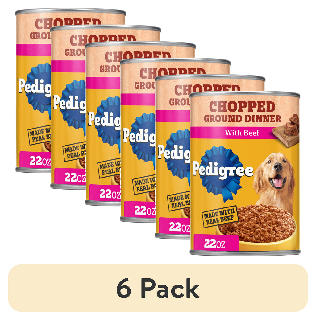 Pedigree Chopped Ground Dinner Soft Wet Dog Food With Beef - Canned Dog Food, 22 oz. Cans, 12 Count - 6-Pack