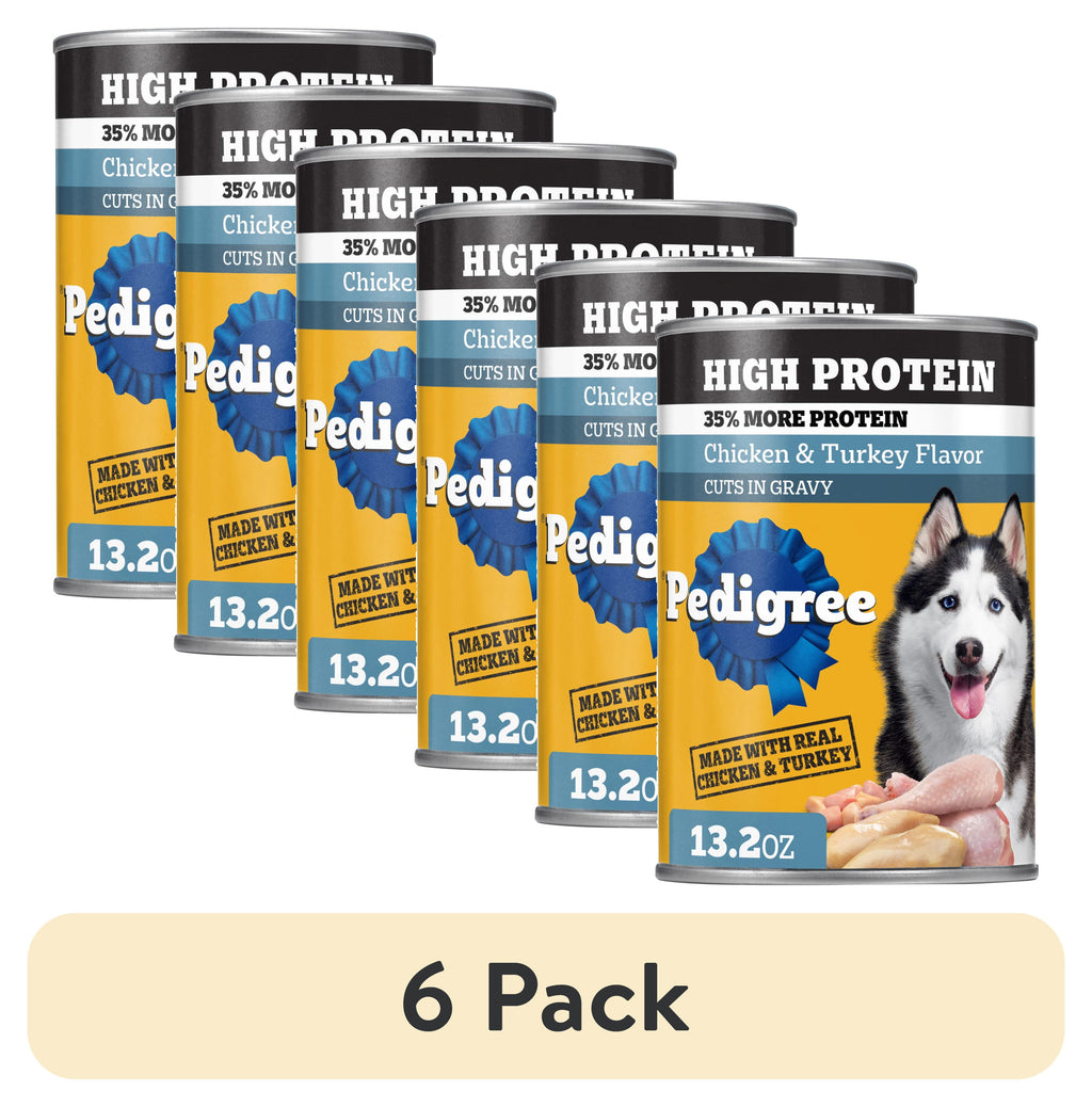 Pedigree High Protein Chicken & Turkey Flavor In Gravy Adult Soft Wet Dog Food - (12) 13.2 oz Cans - 6-Pack