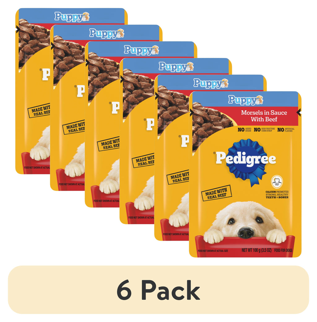 Pedigree Puppy Food Morsels in Sauce - Wet Dog Food Pouches, Beef Flavor, 3.5 oz. Pouches - 6-Pack