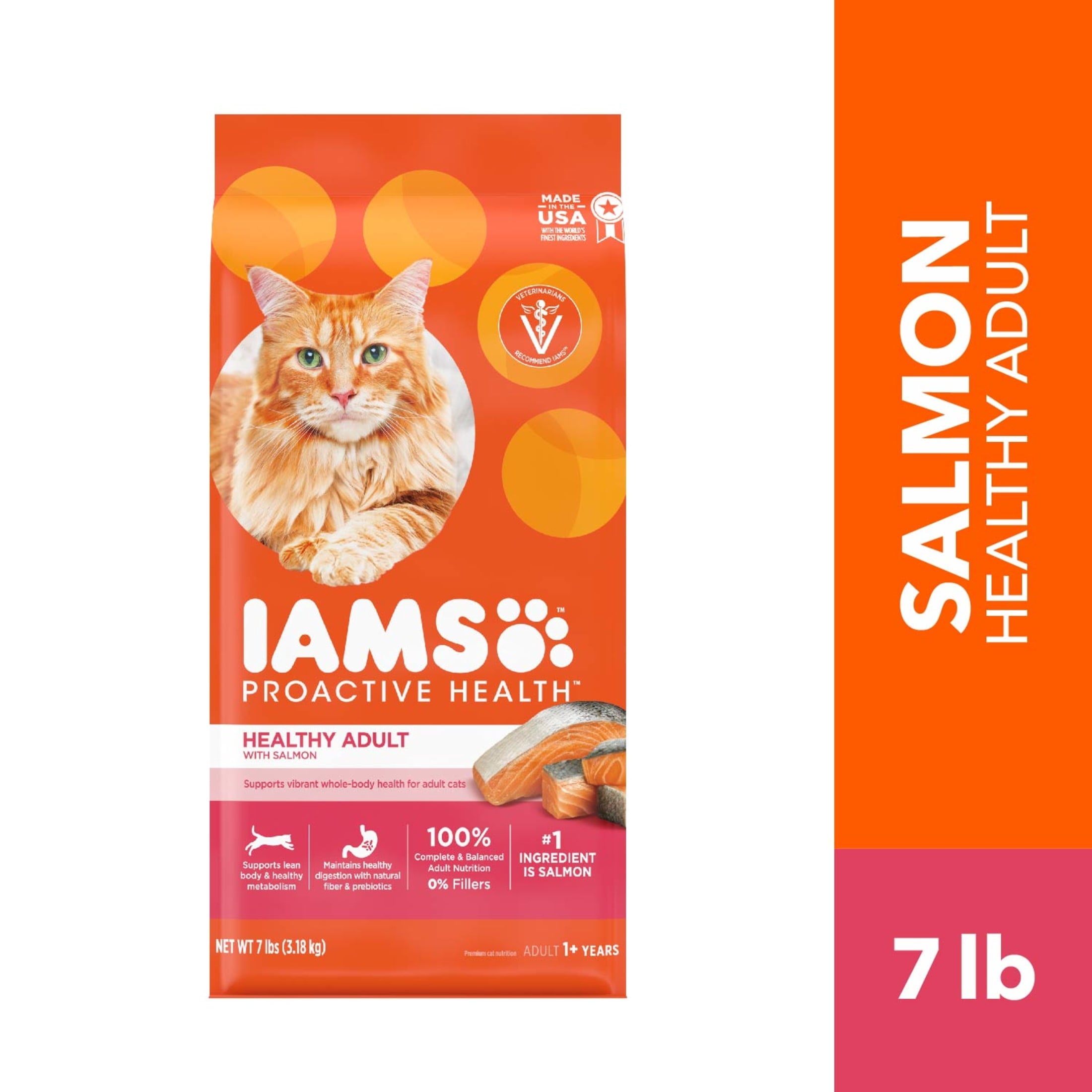 Iams Proactive Health Salmon Flavor Dry Cat Food For Adult Cats - 7 Lb Bag