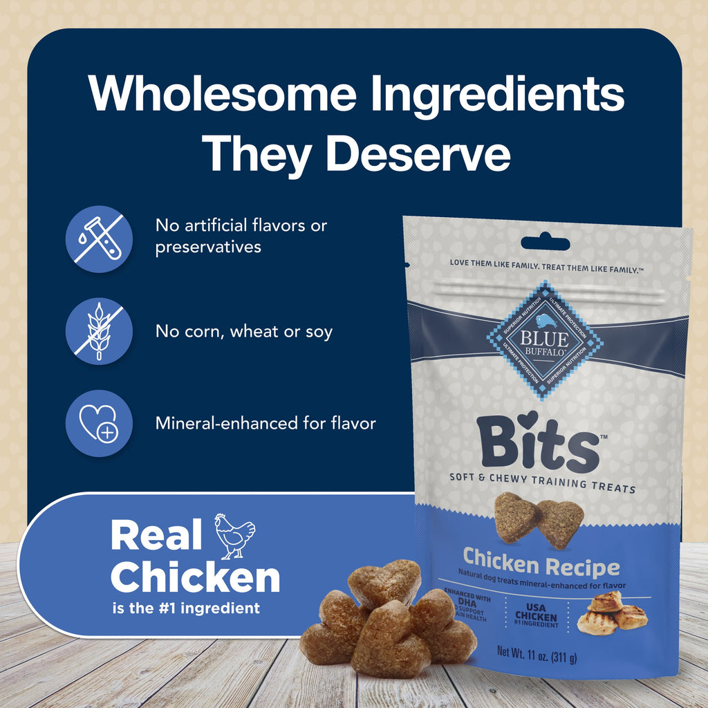 Blue Buffalo Bits Soft Dog Treats for Training - Enhanced with DHA, 11-oz. Bag