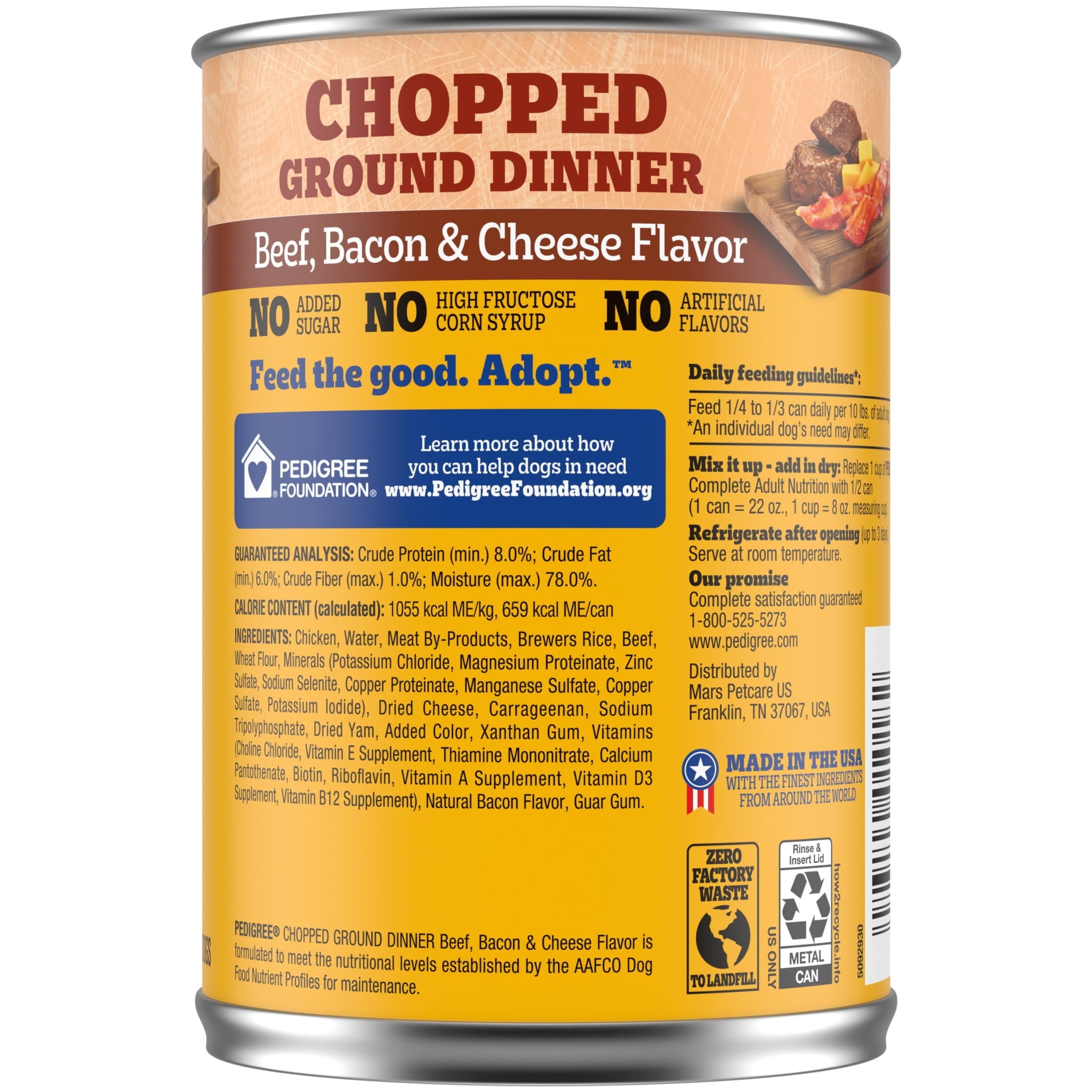 Pedigree Chopped Ground Dinner Beef Bacon & Cheese Flavor Adult Wet Dog Food - (12) 22 Oz Cans - 6-Pack