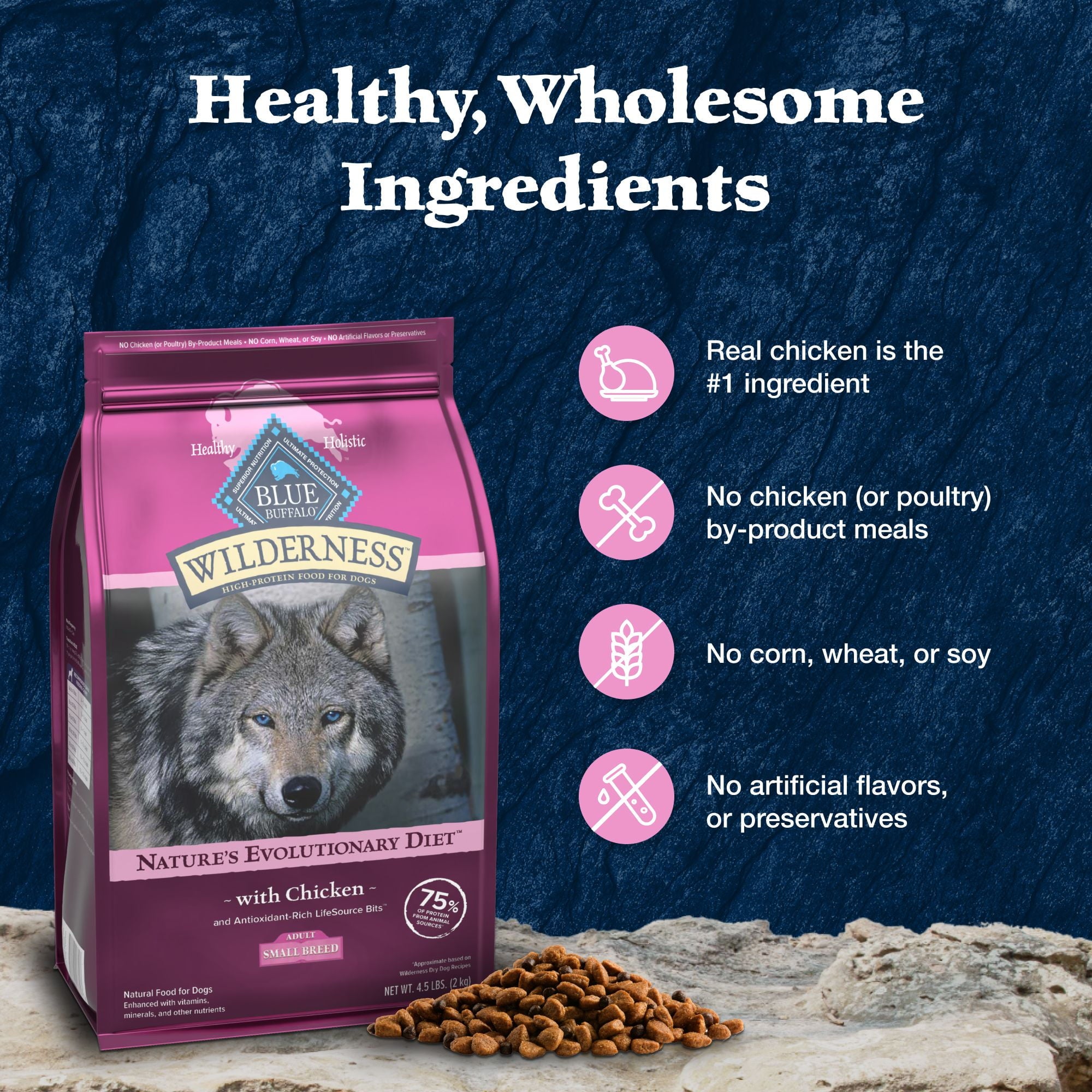 Blue Buffalo Wilderness Small Breed Dry Dog Food Plus Wholesome Grains - Chicken 4.5 lbs.