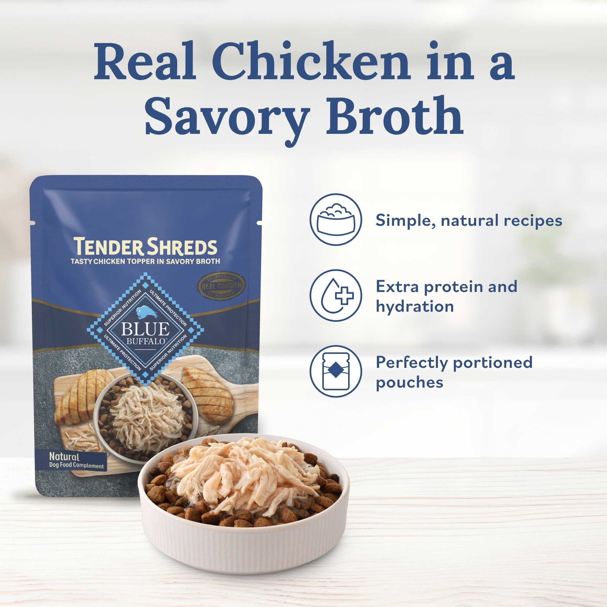 Blue Buffalo Tender Shreds Chicken Toppers - Dog Food, Chicken, 2.5oz. Pouch
