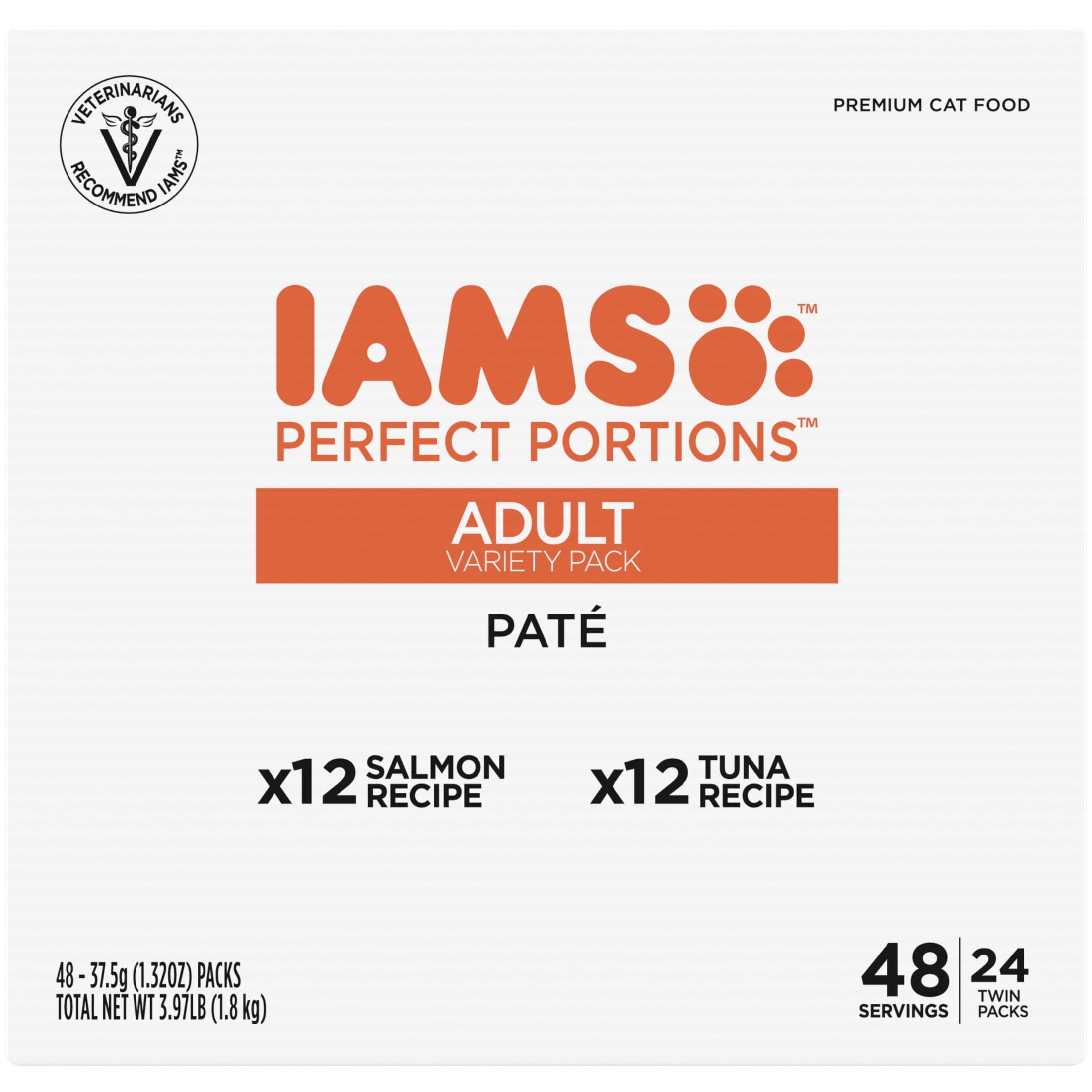 Iams Perfect Portions Healthy Adult Pate - Variety Recipe Wet Cat Food, 2.6 Oz Twin-Pack Trays 24 Count