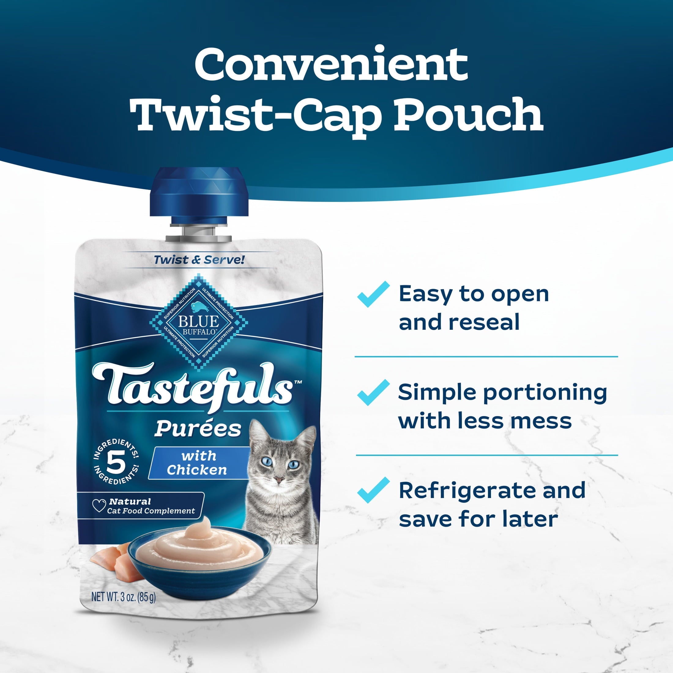 Blue Buffalo Tastefuls Adult Cat Natural Purees - Salmon 3-oz Resealable Twist Cap Pouch