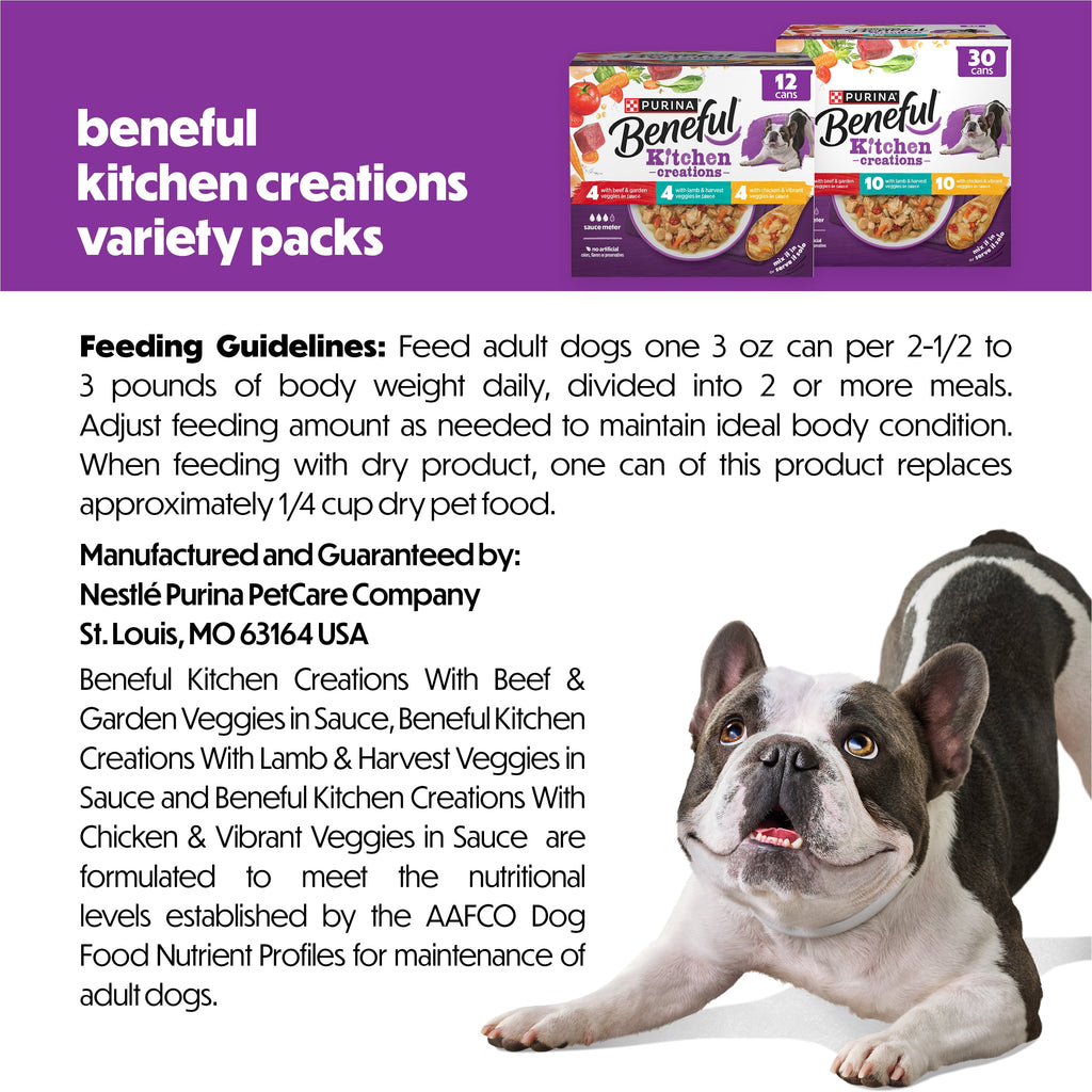 Purina Beneful Kitchen Creations With Beef - Chicken, or Lamb Wet Dog Food Variety Pack, 3 oz Cans (30 Pack)