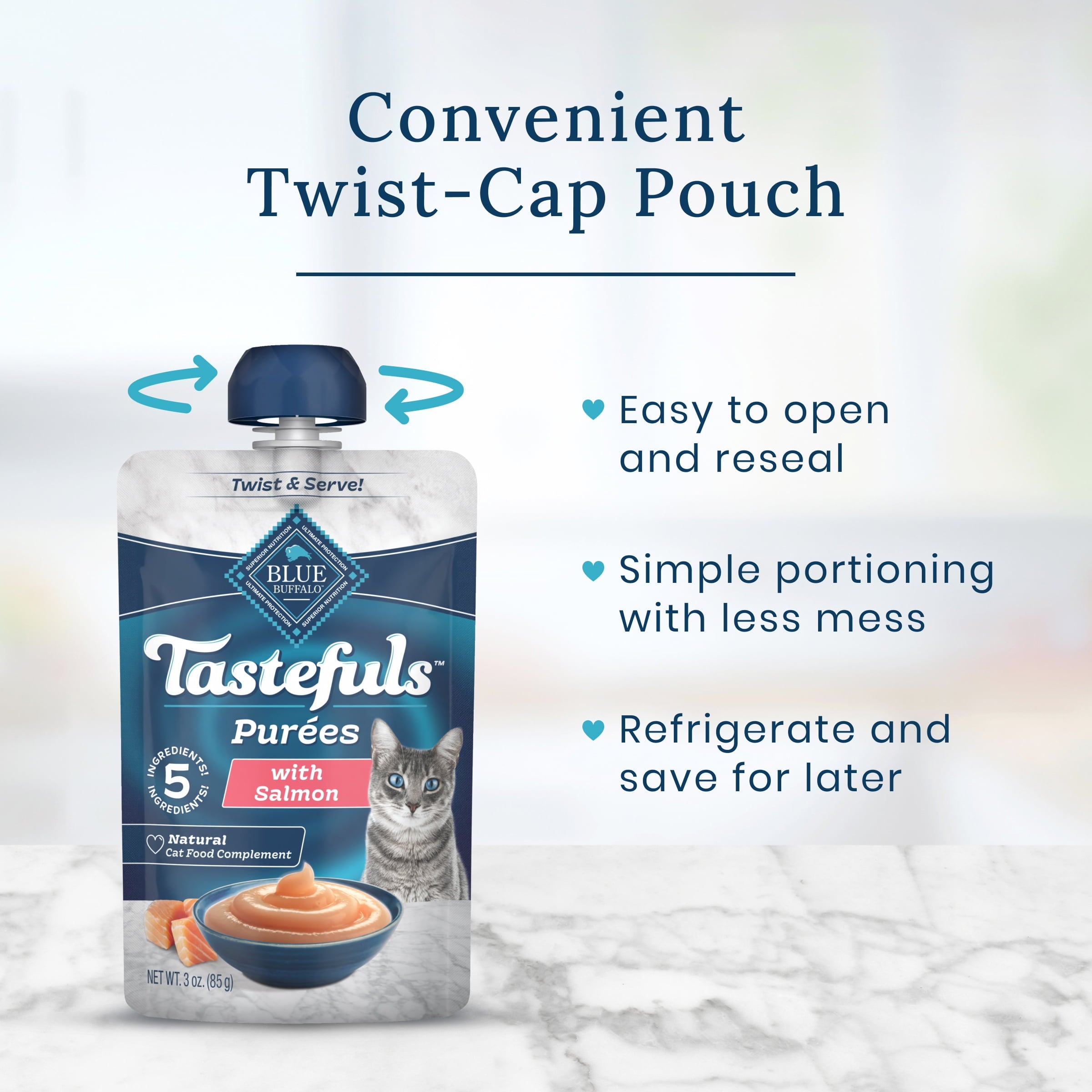 Blue Buffalo Tastefuls Adult Cat Natural Purees - Salmon 3-oz Resealable Twist Cap Pouch