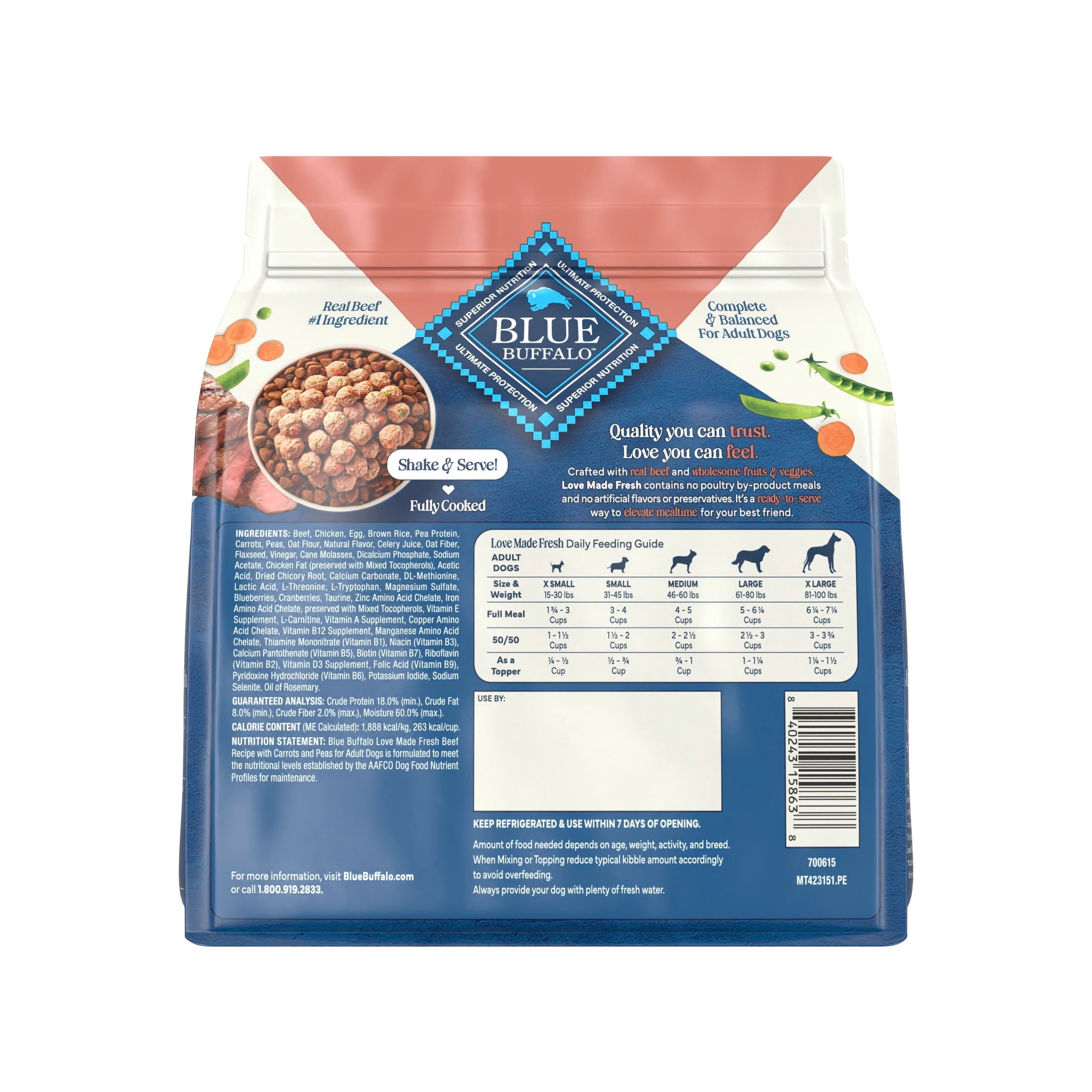 Blue Buffalo Love Made Fresh Dog Food - Refrigerated, Beef Meatball 1.5lb Pouch - 2-Pack