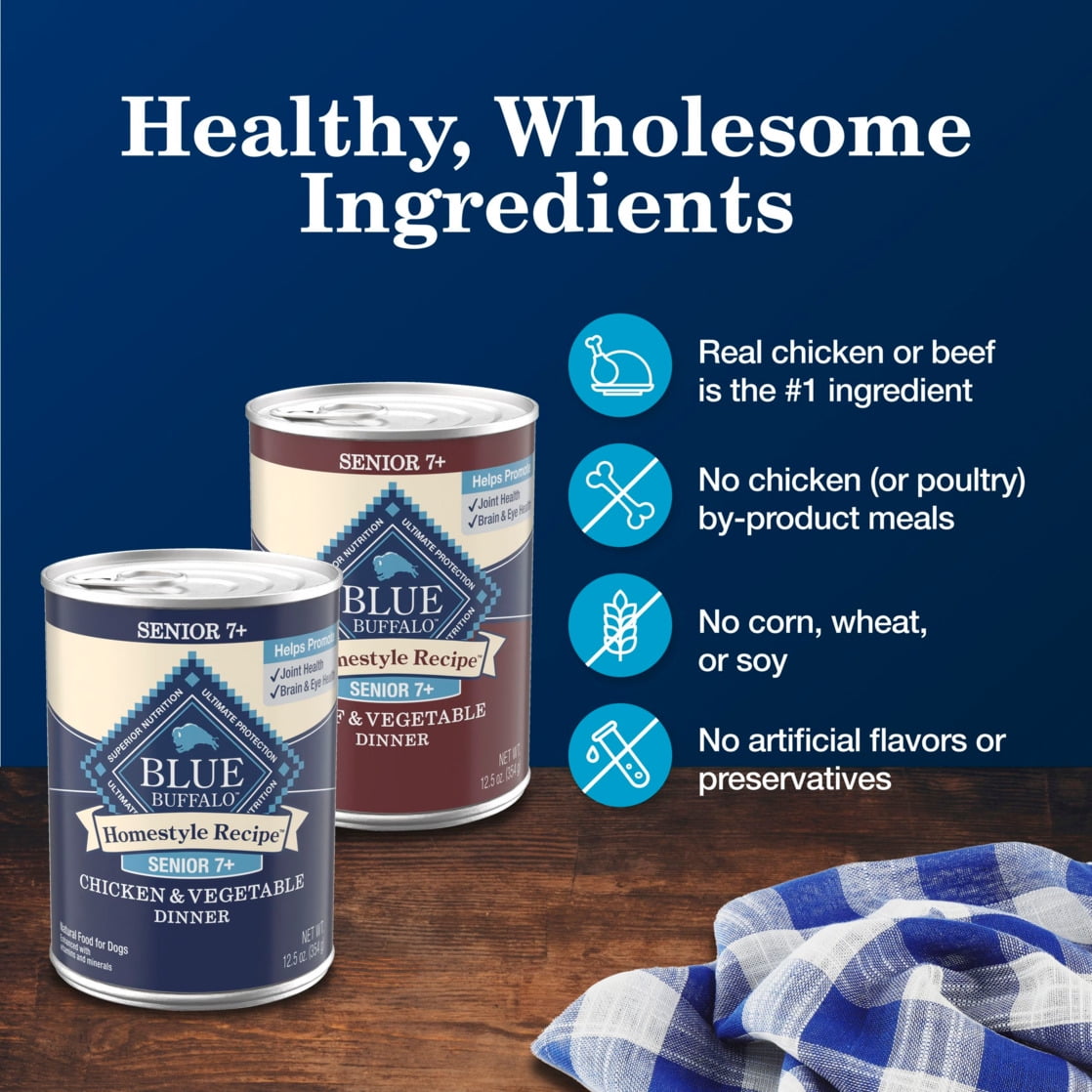 Blue Buffalo Homestyle Senior Beef and Chicken Wet Dog Food Variety 6 Pack - 12.5 oz Cans