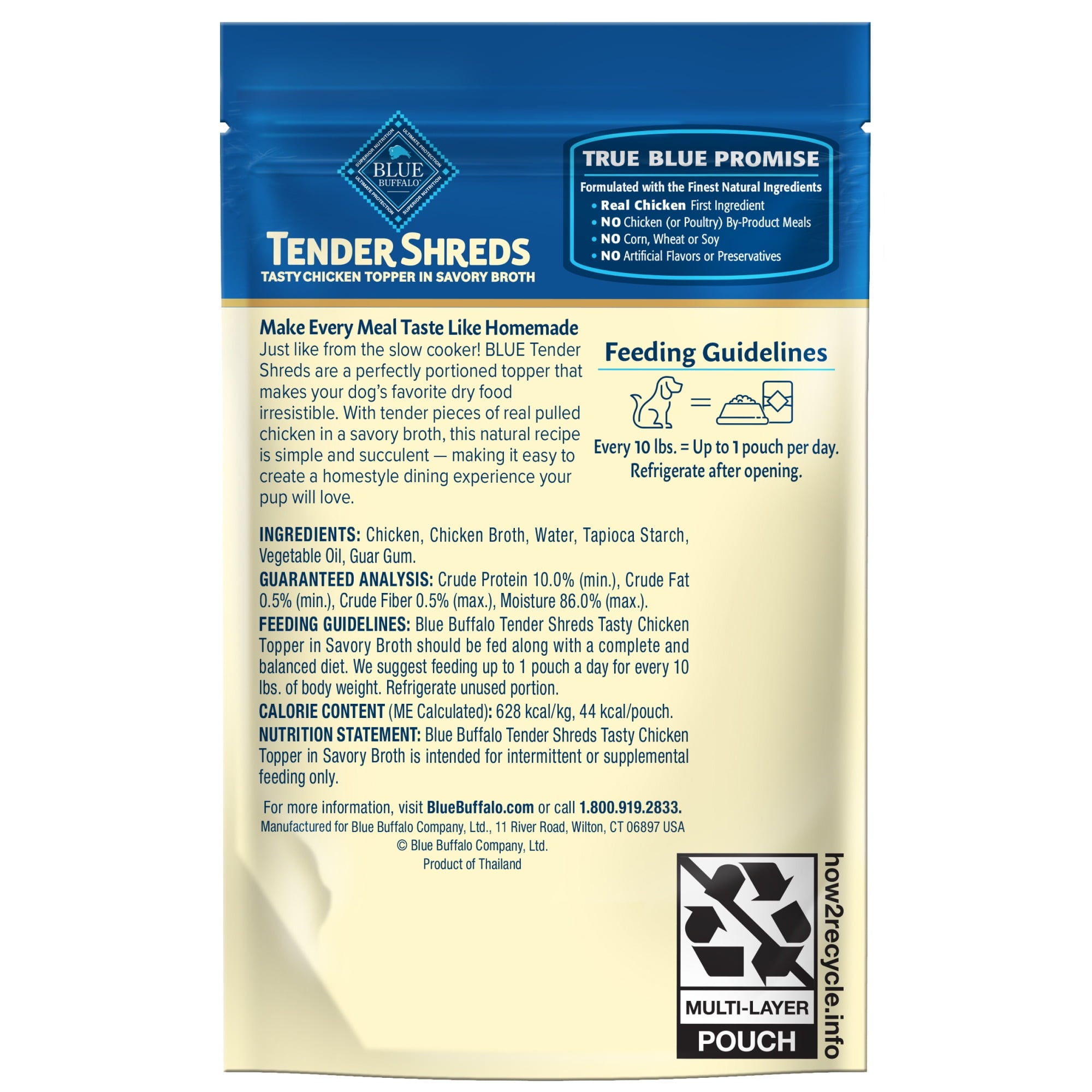 Blue Buffalo Tender Shreds Chicken Toppers - Dog Food, Chicken, 2.5oz. Pouch