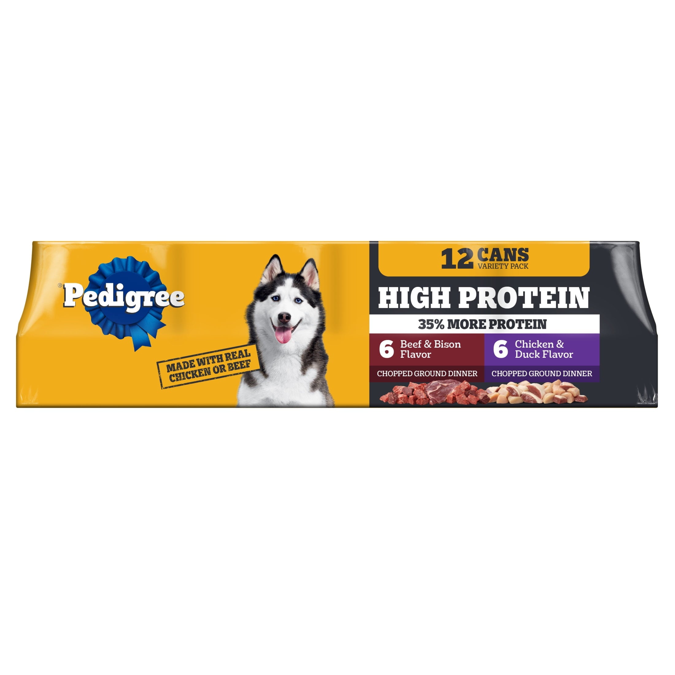 Pedigree High Protein Chicken Duck & Beef Bison Flavor Wet Dog Food Variety Pack (12) 13.2 Oz Cans - 3-Pack