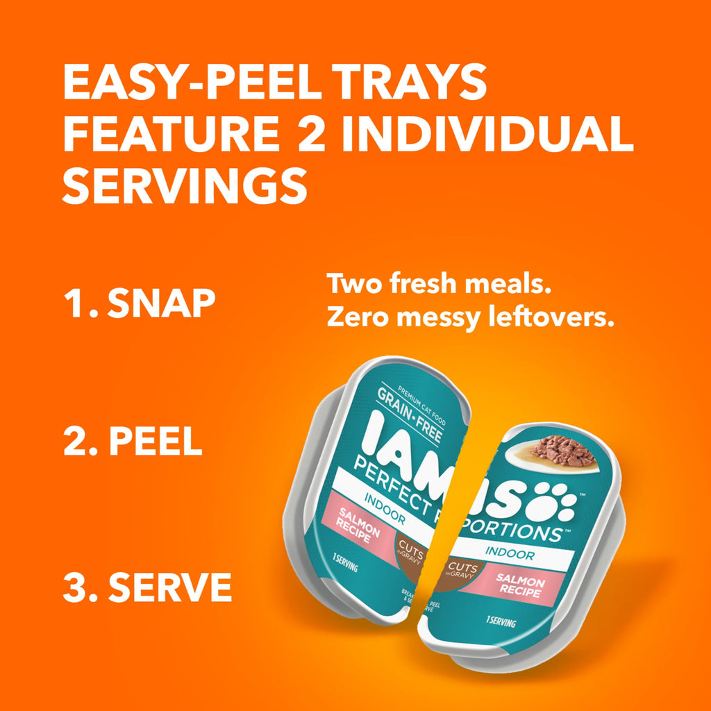 Iams Perfect Portions Indoor Grain Free Wet Cat Food Cuts in Gravy Variety Pack Tuna Recipe Salmon Recipe 2.6 oz Twin Pack Trays