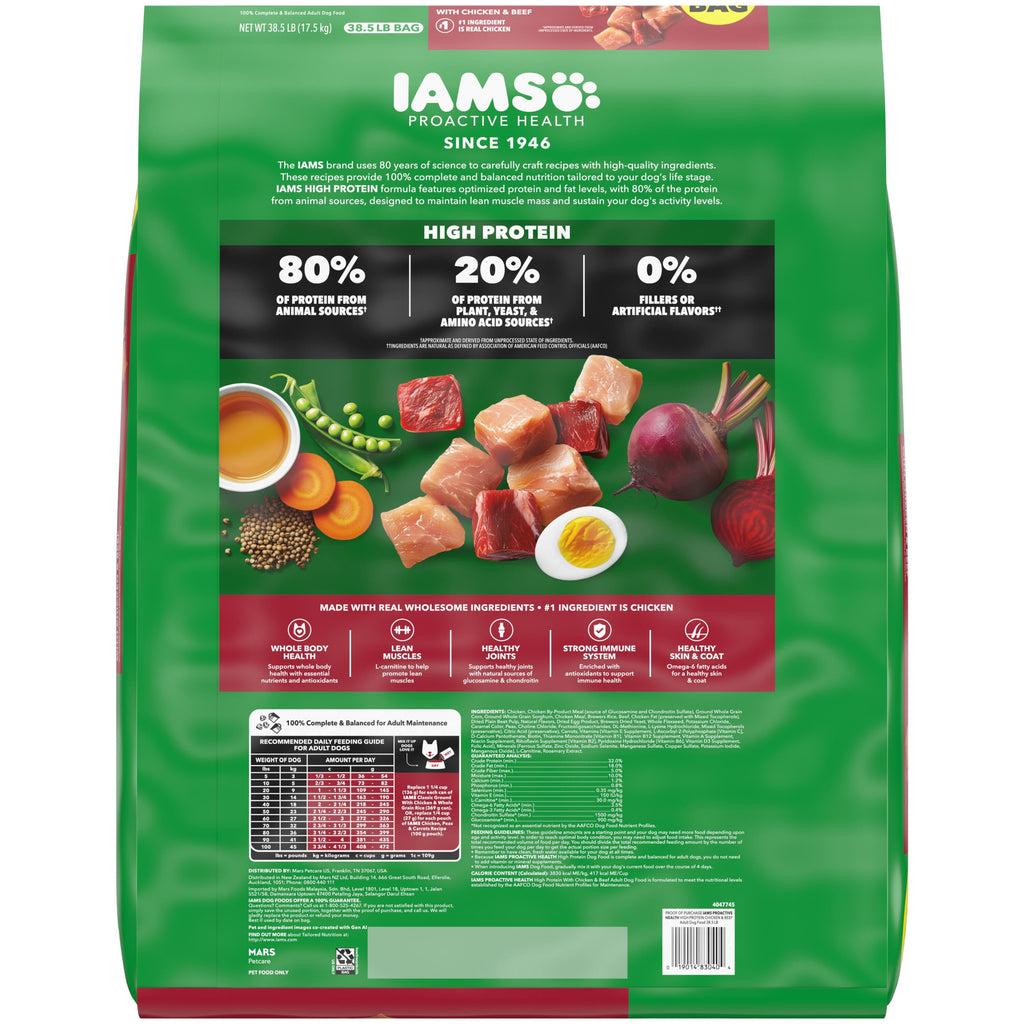 IAMS Proactive Health High Protein Dry Dog Food With Chicken & Beef - 38.5lb Bag