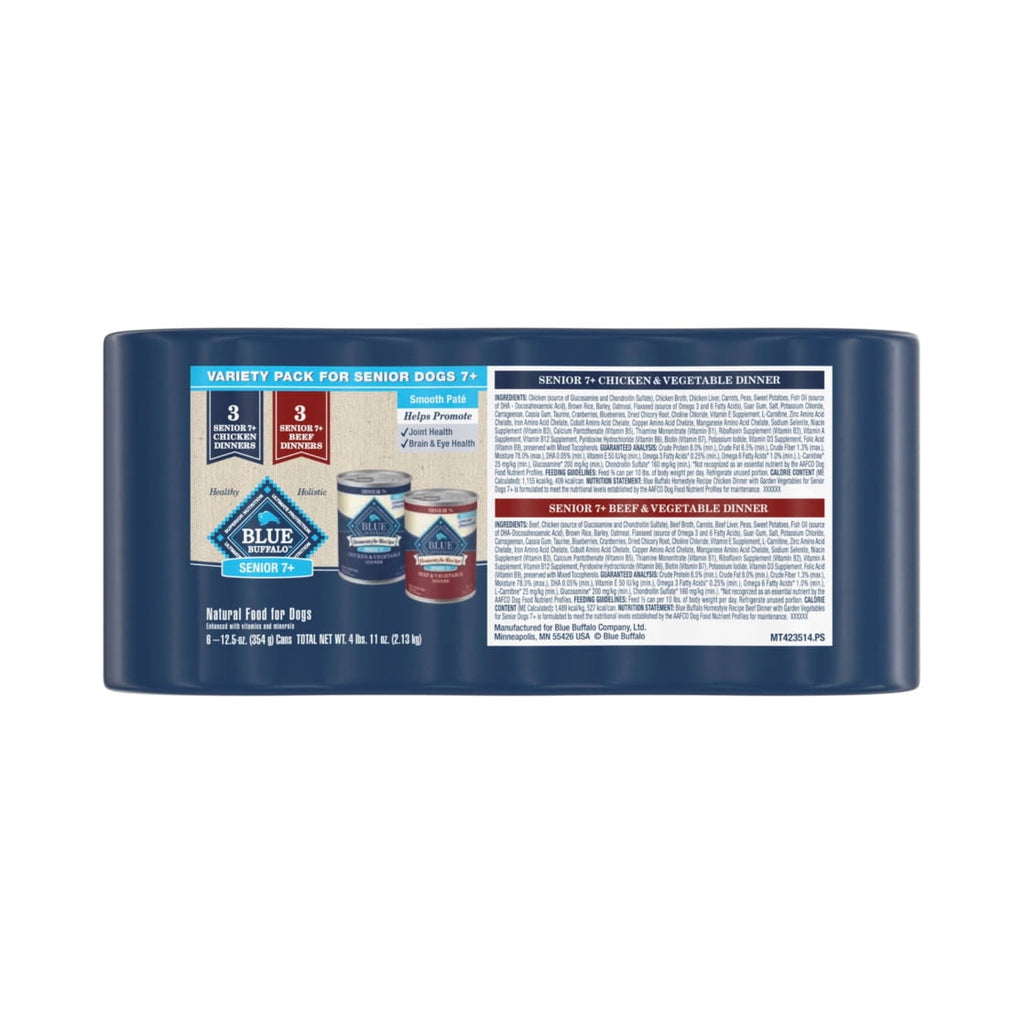 Blue Buffalo Homestyle Senior Beef and Chicken Wet Dog Food Variety 6 Pack - 12.5 oz Cans