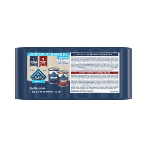 Blue Buffalo Homestyle Senior Beef and Chicken Wet Dog Food Variety 6 Pack - 12.5 oz Cans