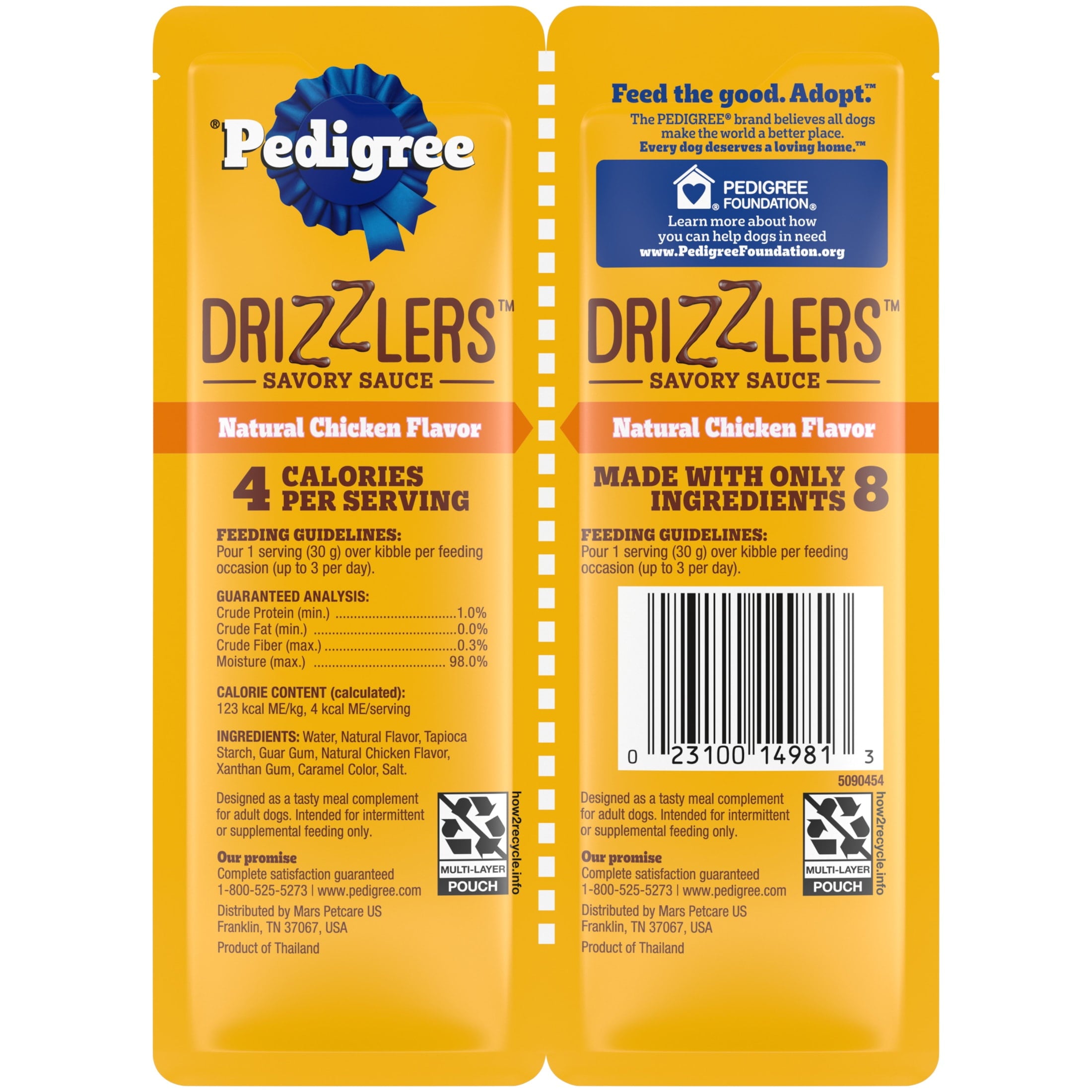Pedigree Drizzlers Savory Sauce Natural Chicken Flavor - 60g Twin Pouch (22 Count, 48 Servings Total)