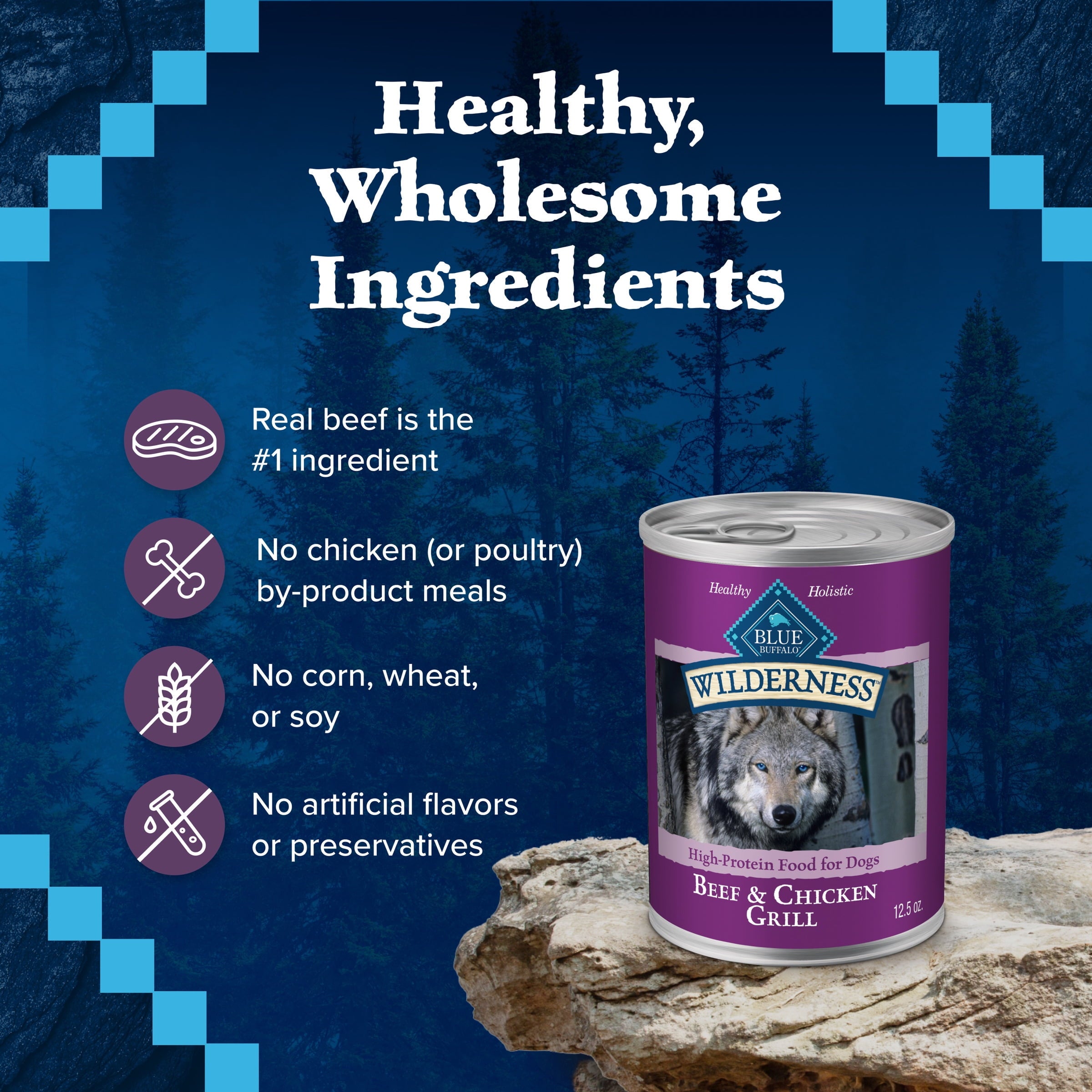 Blue Buffalo Wilderness High Protein Beef and Chicken Wet Dog Food for Adult Dogs - Grain-Free, 12.5 oz. Can