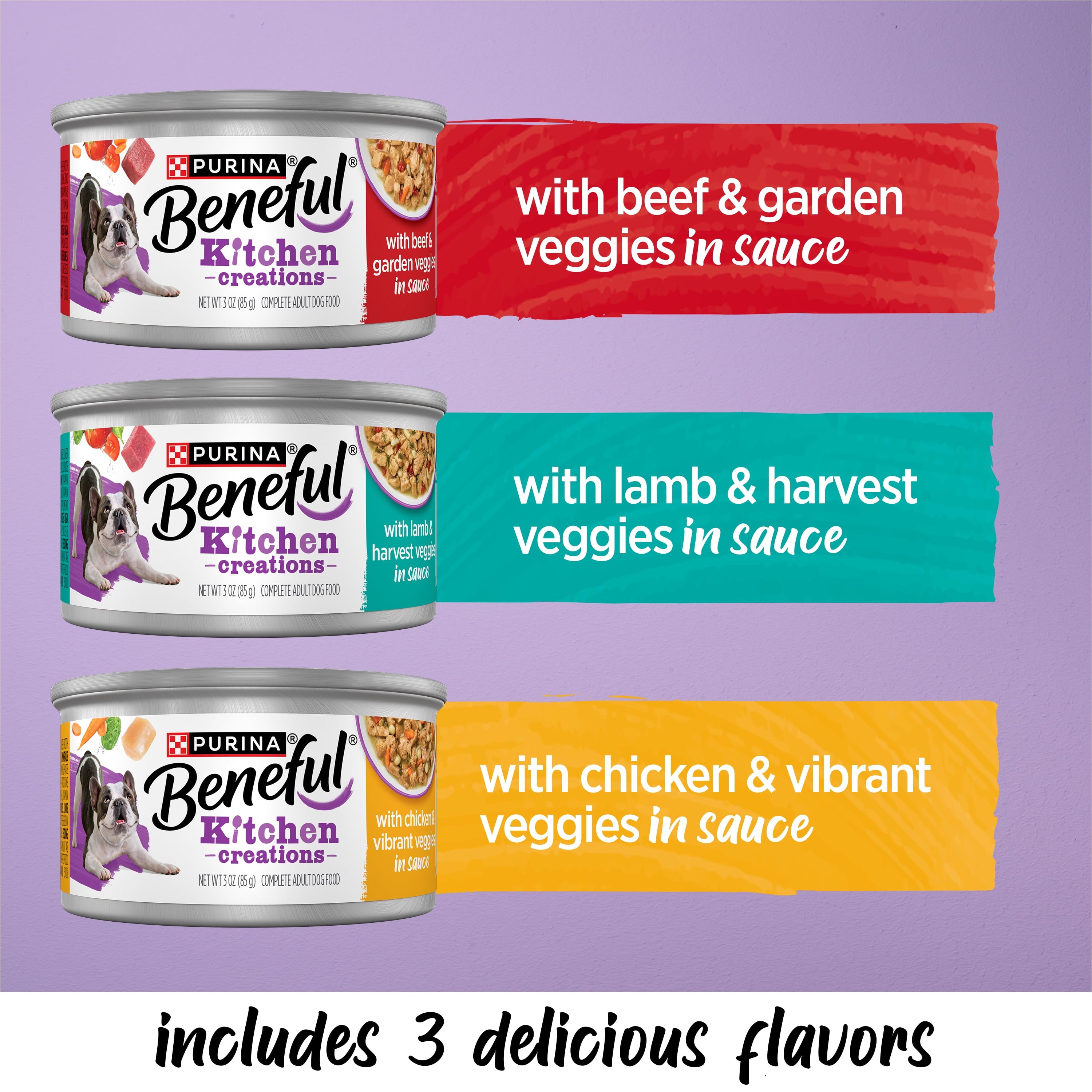 Purina Beneful Kitchen Creations With Beef - Chicken, or Lamb Wet Dog Food Variety Pack, 3 oz Cans (30 Pack)