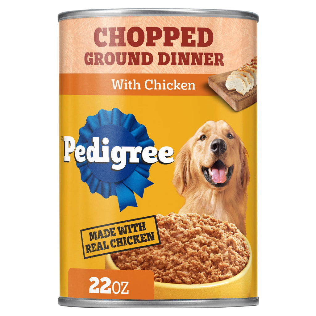 Pedigree Chopped Ground Dinner Wet Dog Food With Chicken - Canned Dog Food, 22 oz. Can - 12-Pack