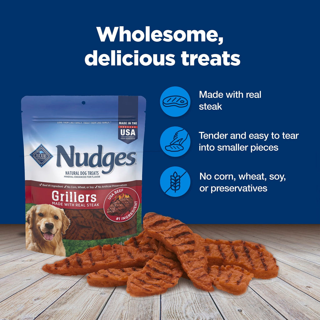 Blue Buffalo Nudges Grillers - Natural Dog Treats, Steak, 12oz Bag