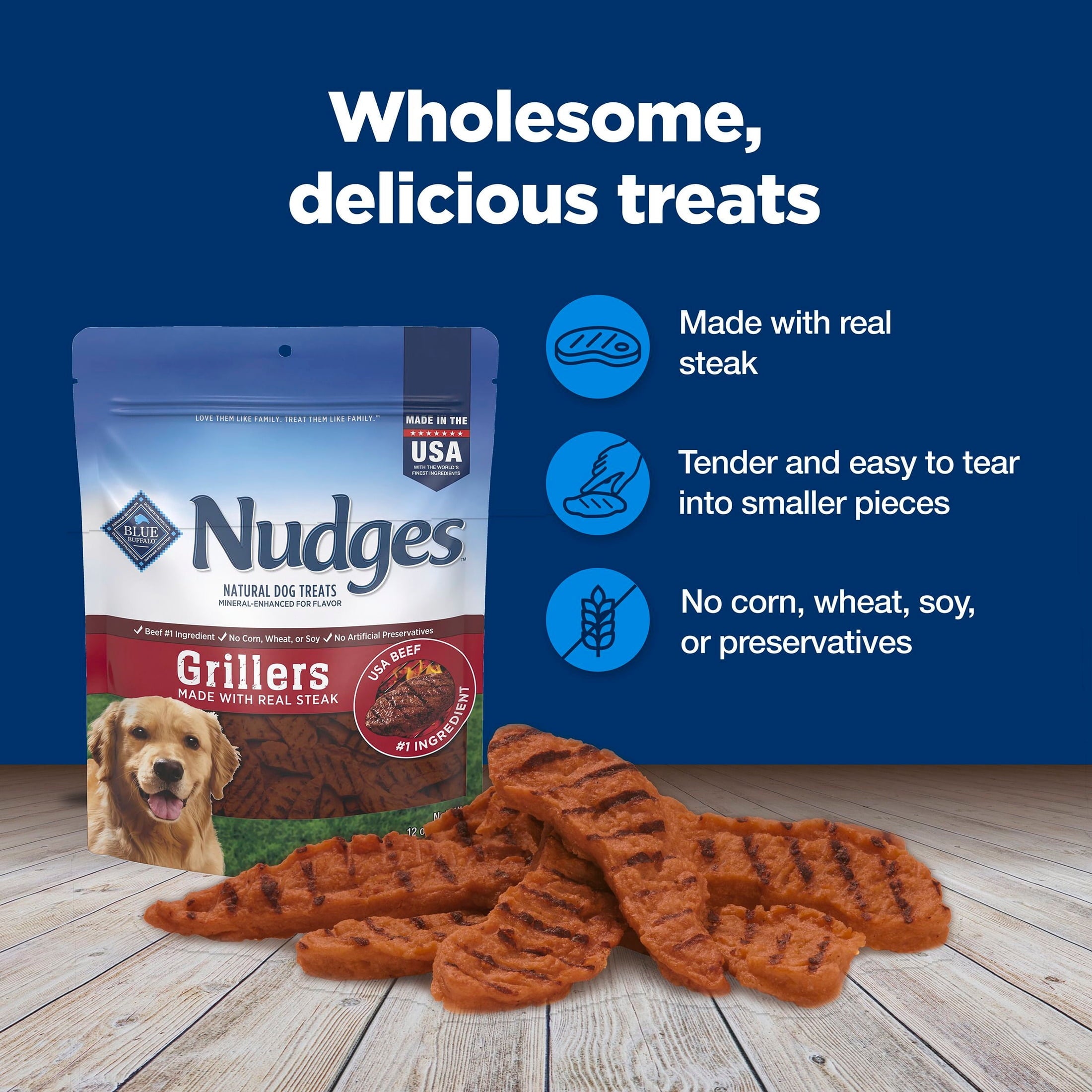 Blue Buffalo Nudges Grillers - Natural Dog Treats, Steak, 12oz Bag
