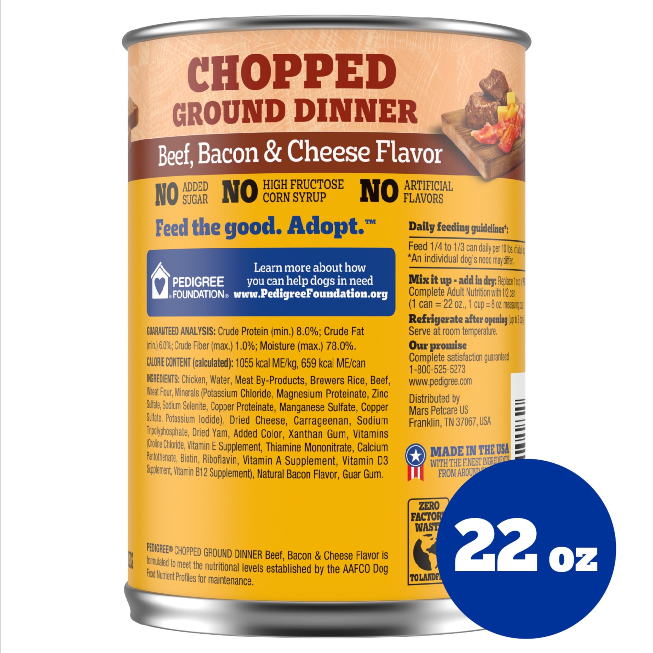 Pedigree Chopped Ground Dinner Beef Bacon & Cheese Flavor Adult Wet Dog Food - (12) 22 Oz Cans - 4-Pack