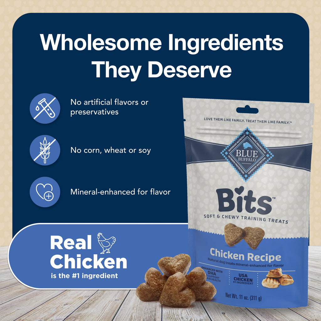 Blue Buffalo Bits Soft Dog Treats for Training - Enhanced with DHA, 4-oz. Bag - 4-Pack