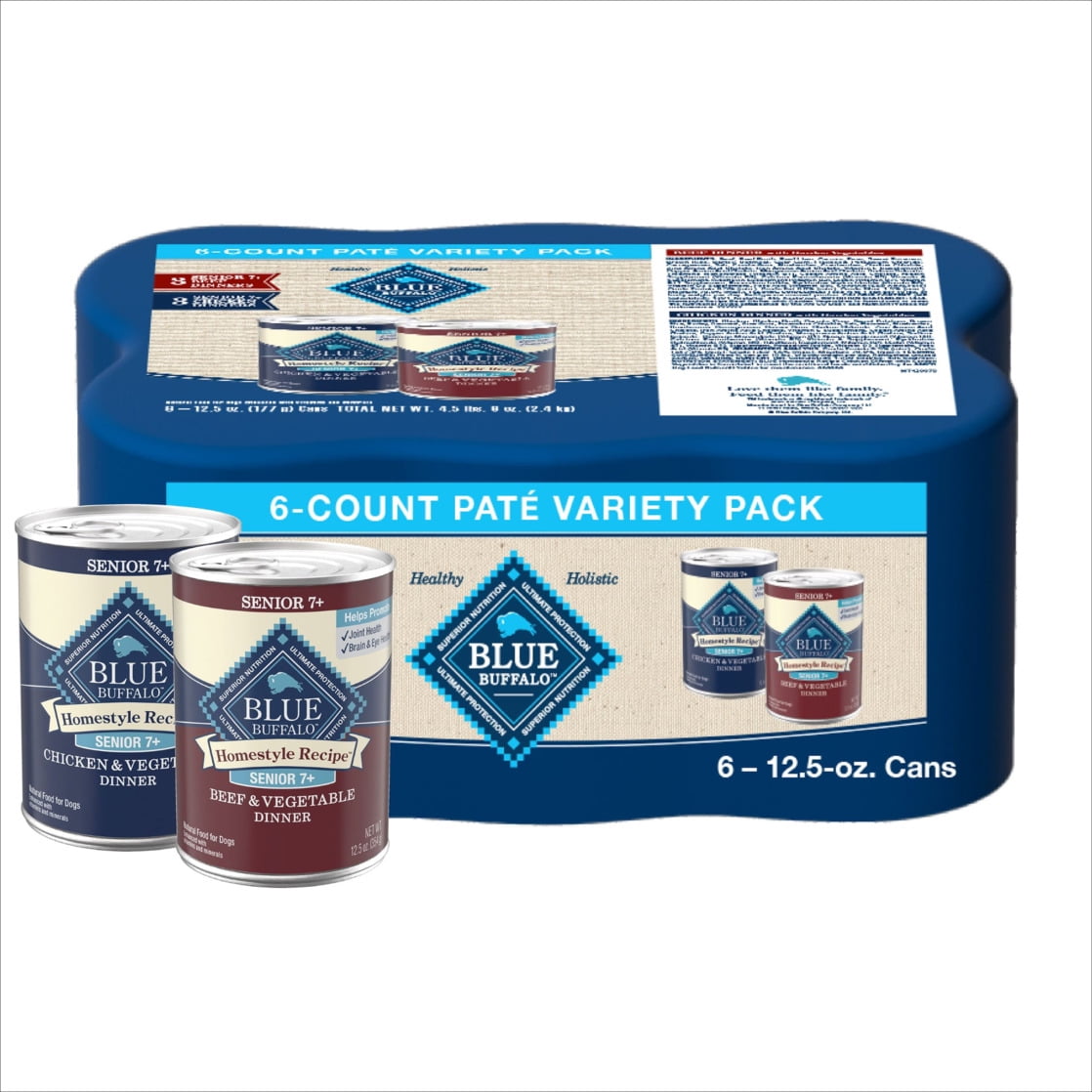 Blue Buffalo Homestyle Senior Beef and Chicken Wet Dog Food Variety 6 Pack - 12.5 oz Cans