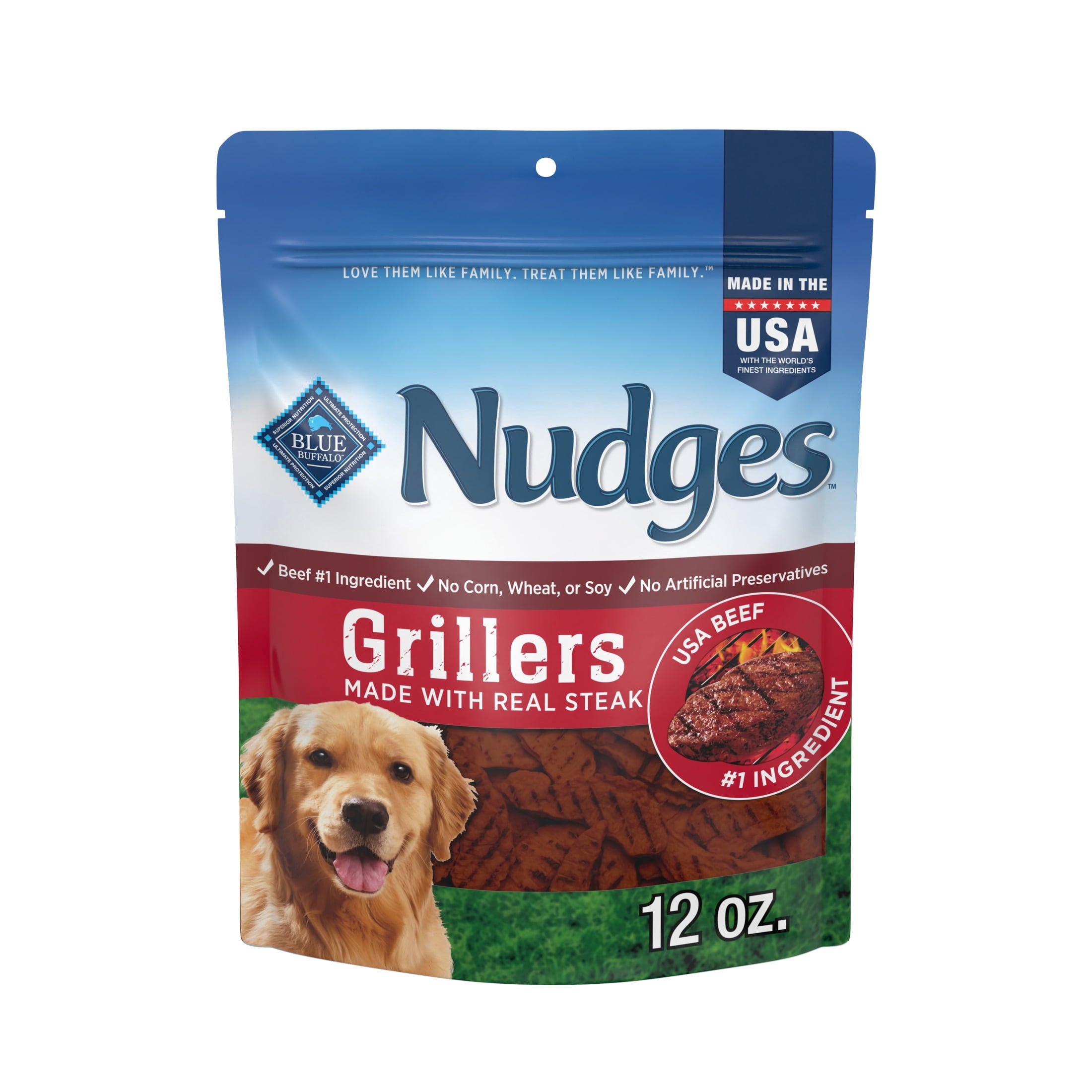 Blue Buffalo Nudges Grillers - Natural Dog Treats, Steak, 12oz Bag
