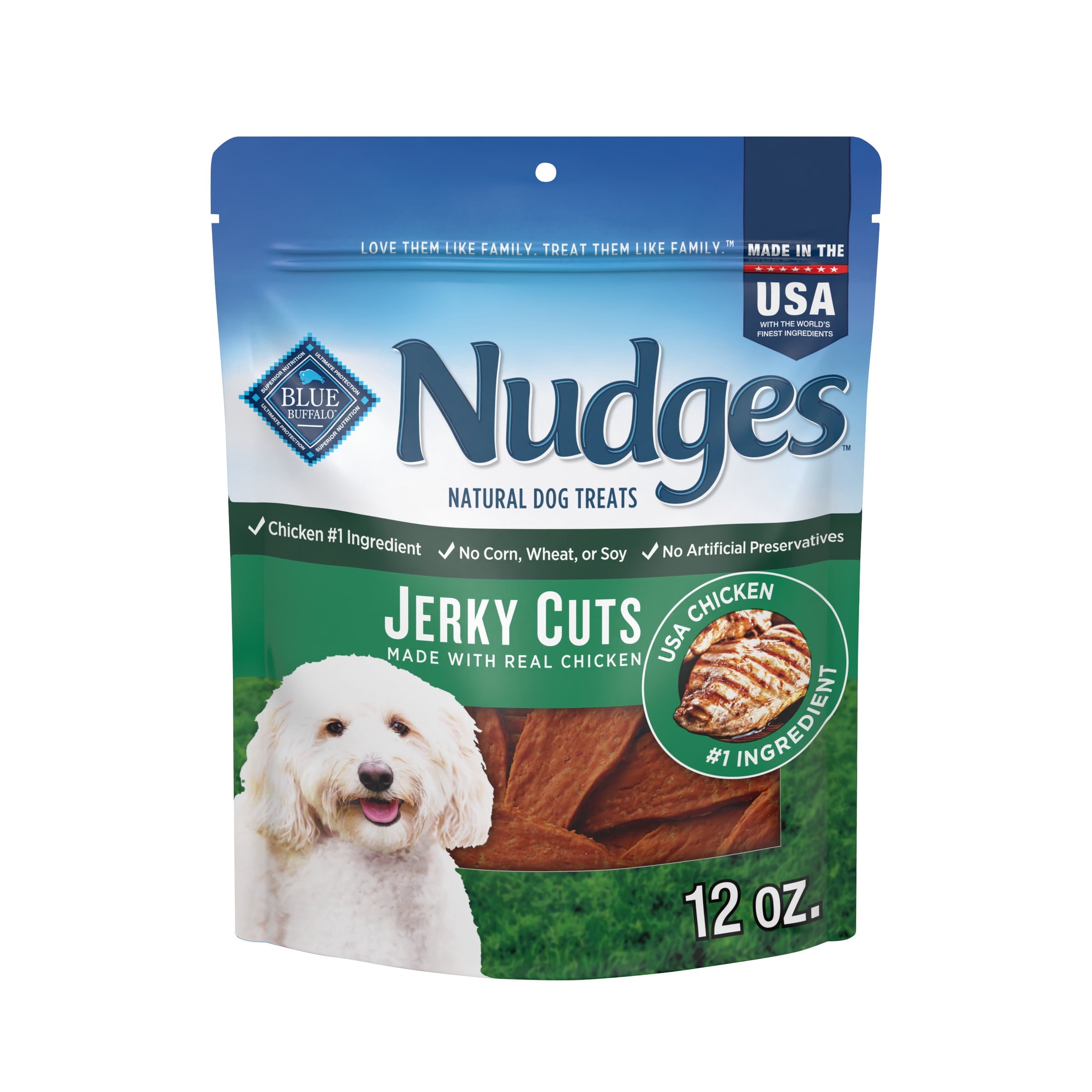 Blue Buffalo Nudges Jerky Cuts - Natural Dog Treats, Chicken Jerky, 12oz Bag