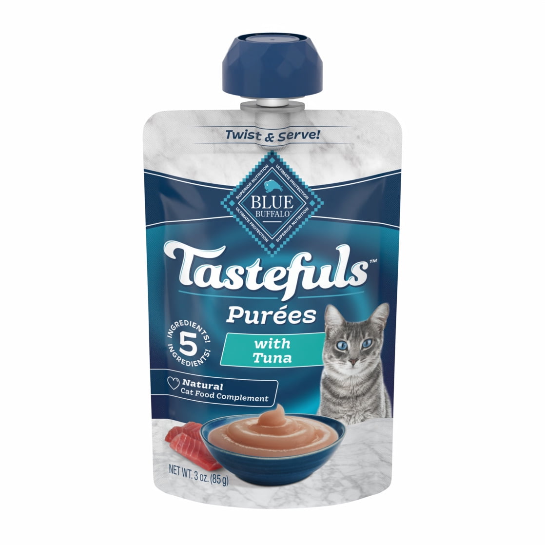 Blue Buffalo Tastefuls Adult Cat Natural Purées - Tuna 3-oz Resealable Twist Cap Pouch