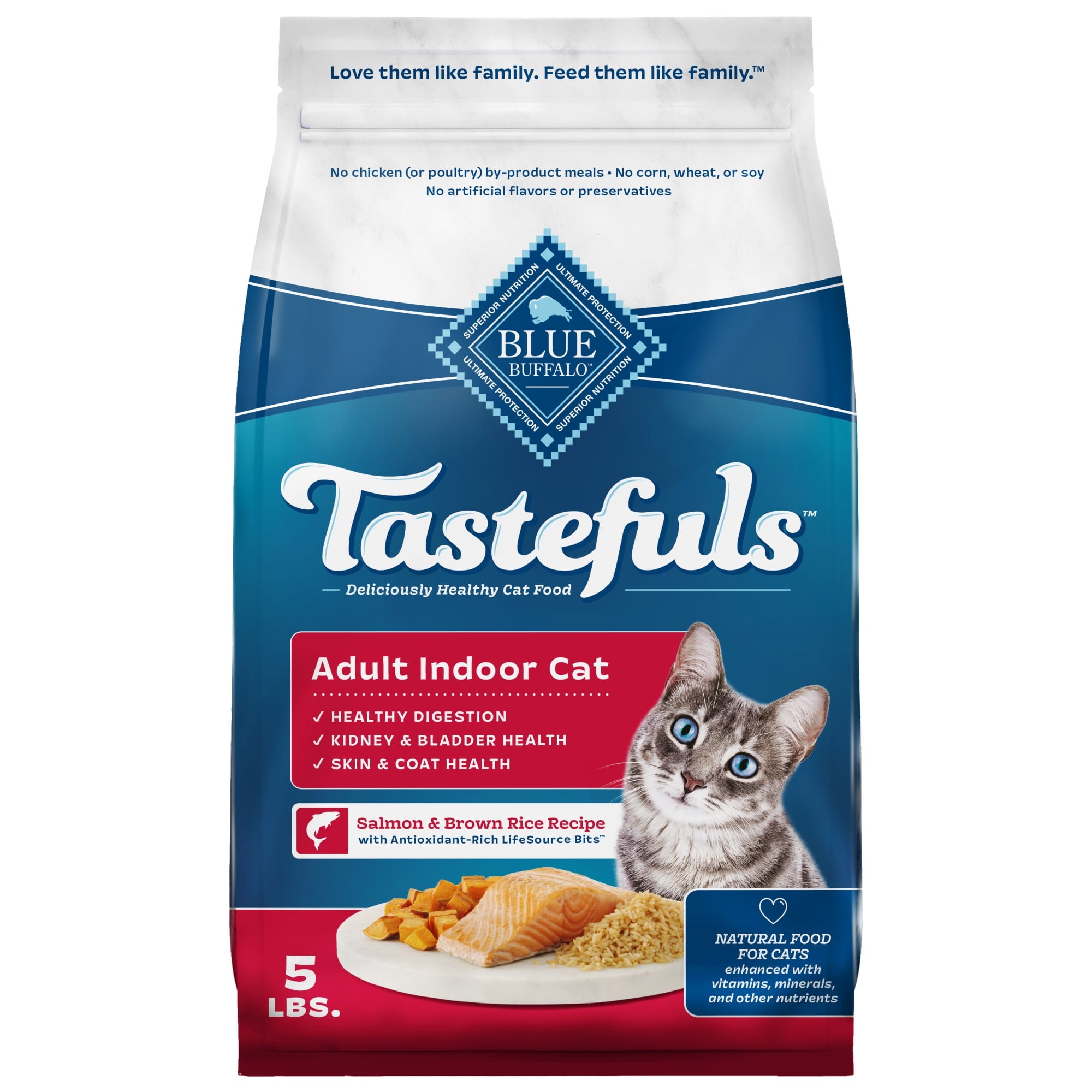 Blue Buffalo Tastefuls Dry Food - Adult Indoor Cat, Salmon and Brown Rice, 5-lb. Bag