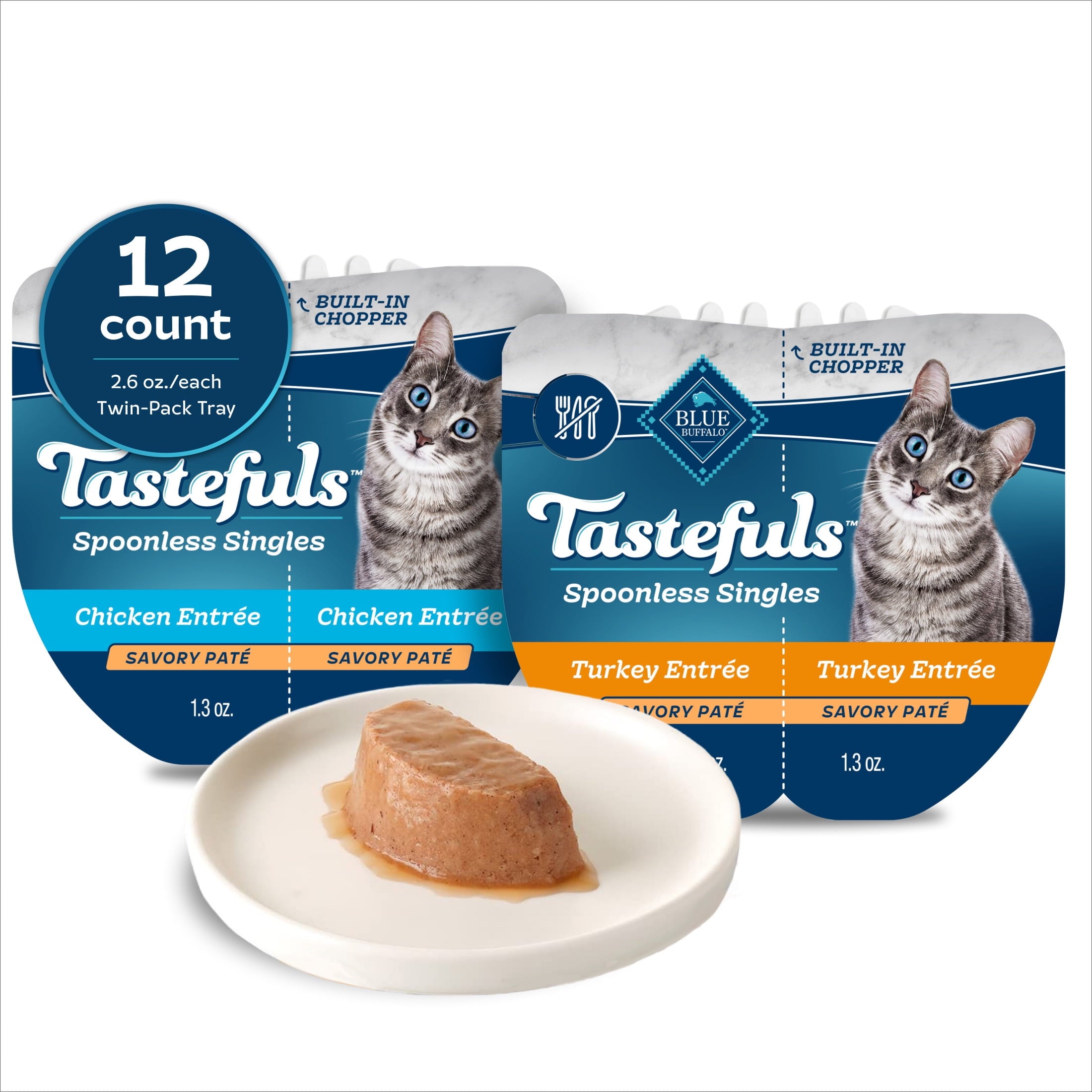 Blue Buffalo Tastefuls Spoonless Wet Cat Food Paté - 2.6-oz. Twin Packs, Chicken & Turkey (12 Count.)