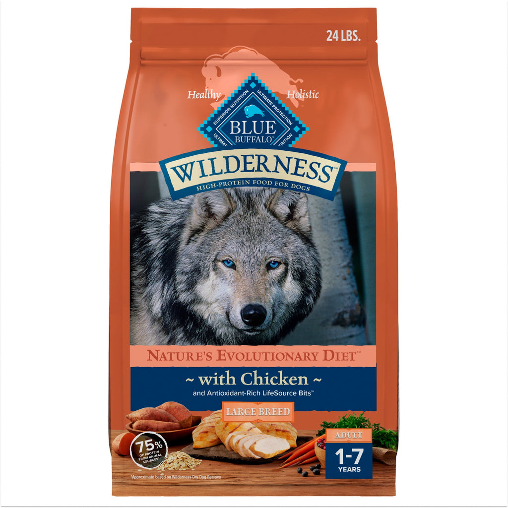 Blue Buffalo Wilderness Large Breed Dry Dog Food Plus Wholesome Grains - Chicken, 24 lbs.