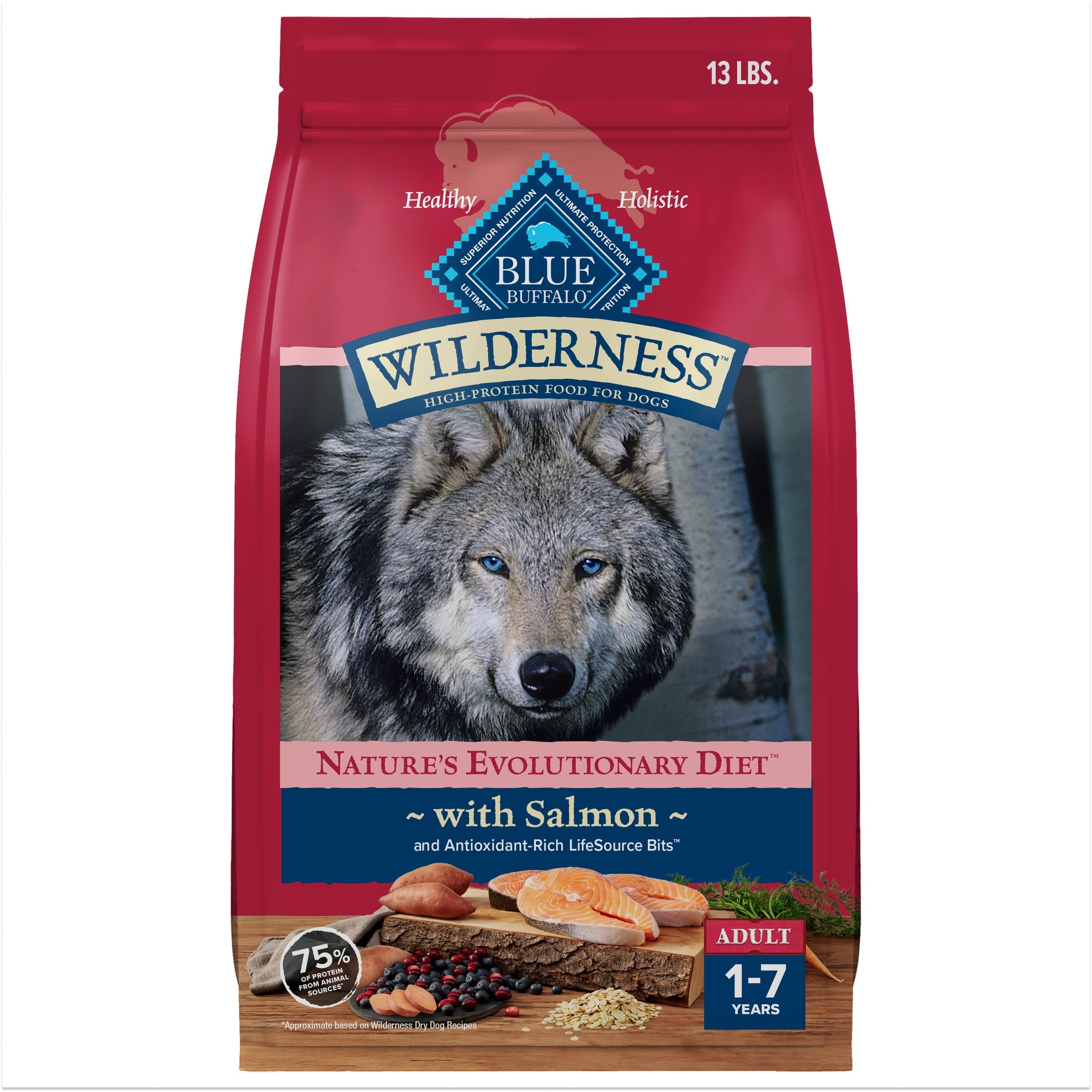 Blue Buffalo Wilderness Natural High-Protein Adult Dog Dry Food - Salmon Recipe, 13-lb.