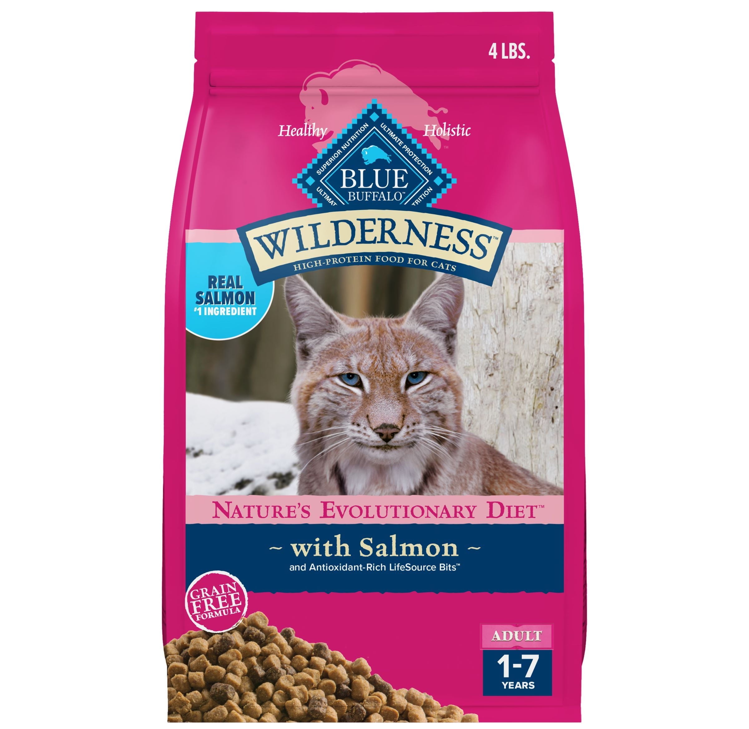 Blue Buffalo Wilderness Natural High Protein Dry Food for Adult Cats - Salmon, 4-lb Bag