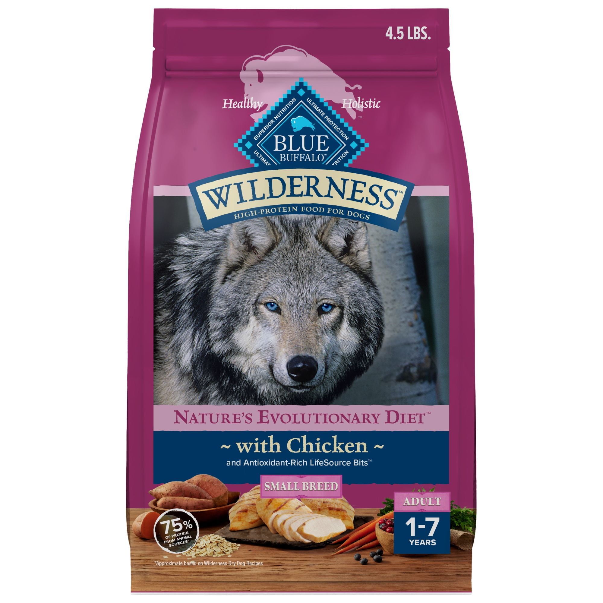 Blue Buffalo Wilderness Small Breed Dry Dog Food Plus Wholesome Grains - Chicken 4.5 lbs.